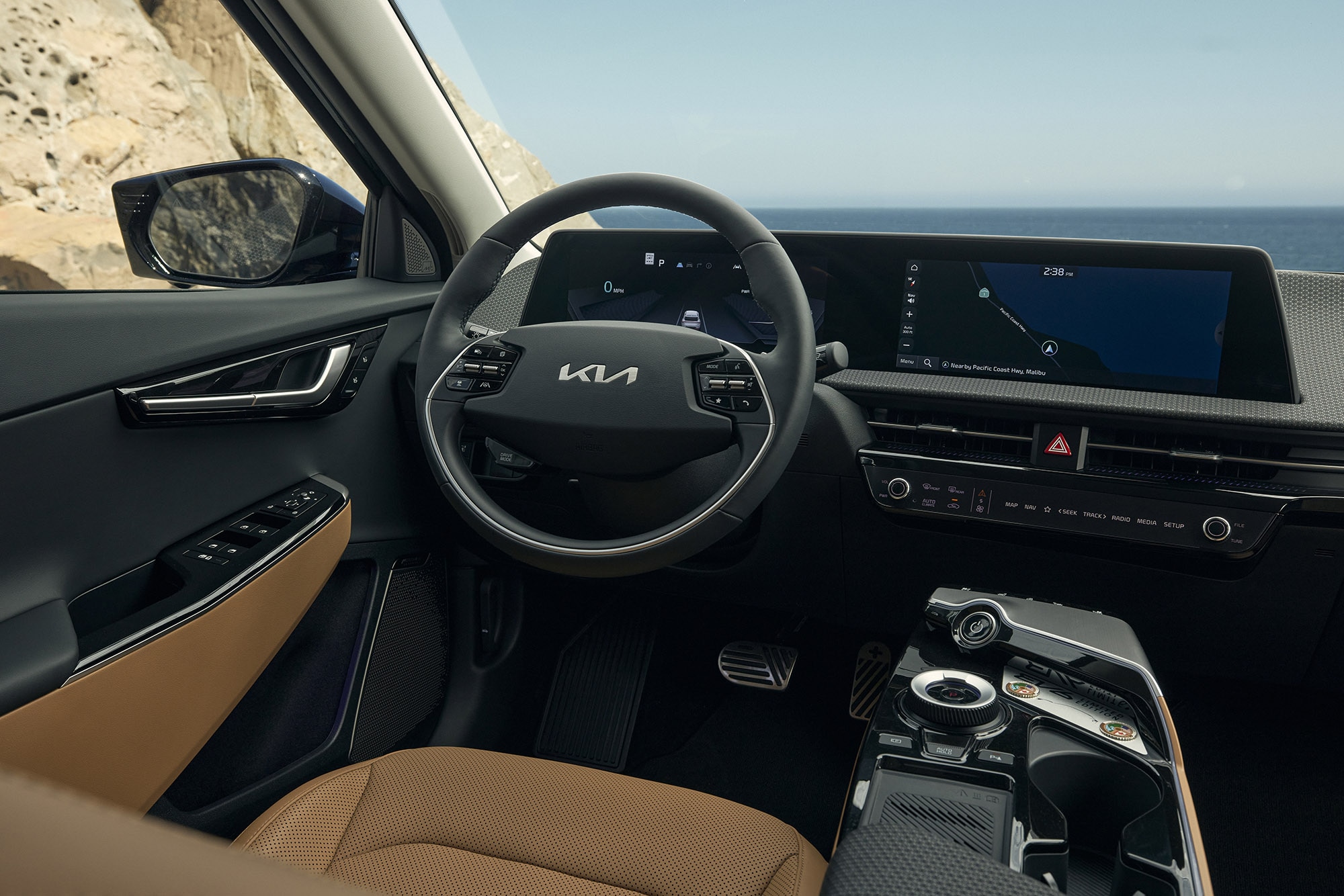 2023 Kia EV6 interior with tan upholstery