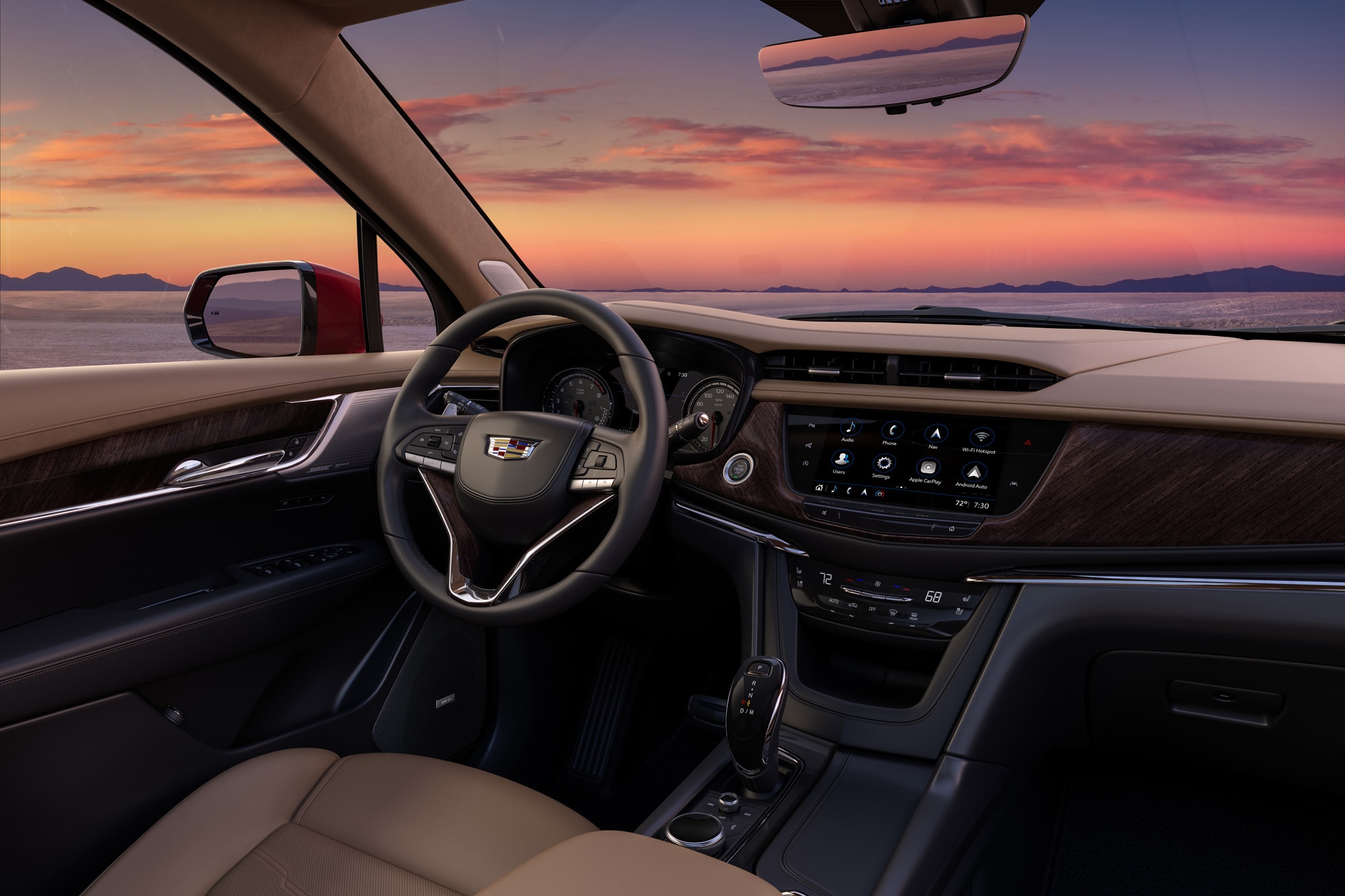 Steering wheel and dashboard in a 2023 Cadillac XT6
