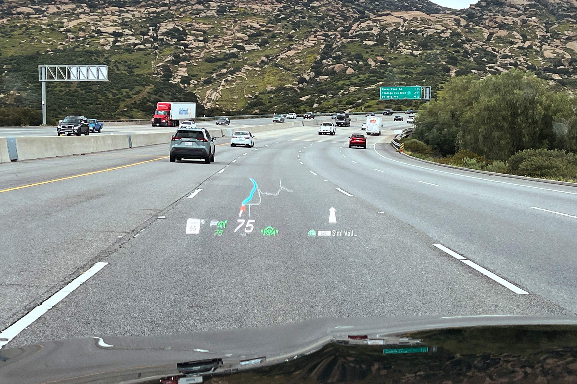 The head-up display data on the windshield of a 2024 Mercedes-Benz E-Class.