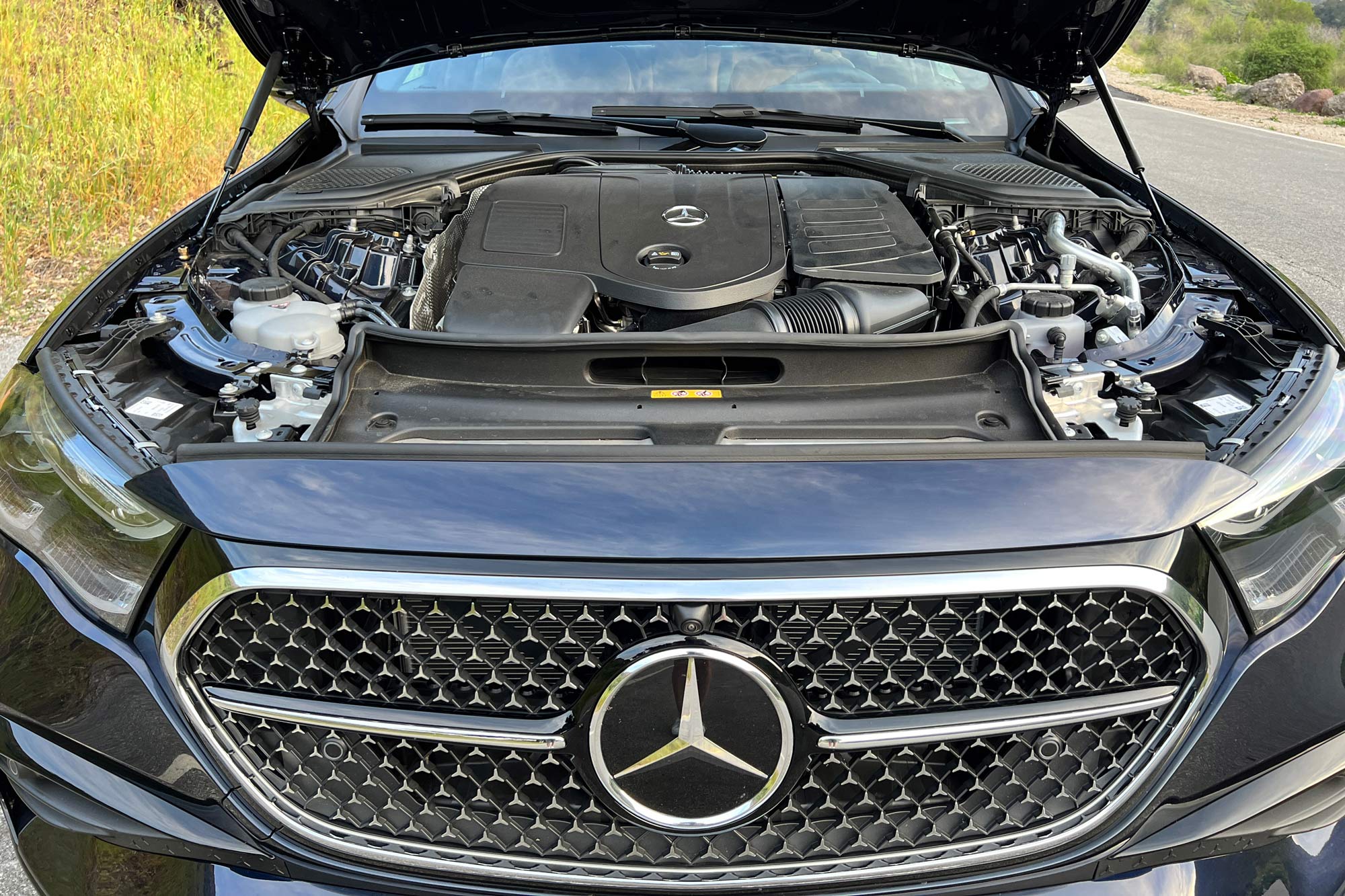 The turbocharged four-cylinder engine in a 2024 Mercedes-Benz E350.