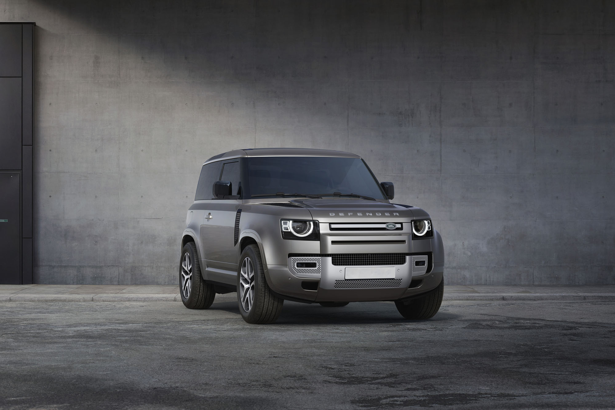 Land Rover Defender with gray matte paint in warehouse