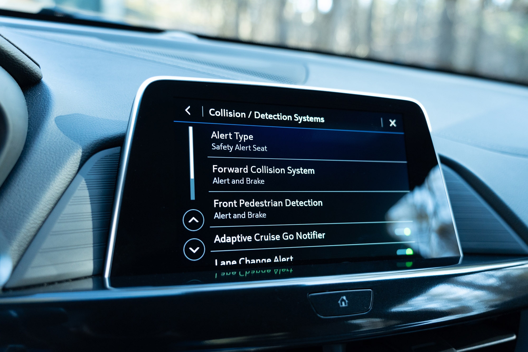 2024 Cadillac CT4-V Blackwing safety features menu on the infotainment system.