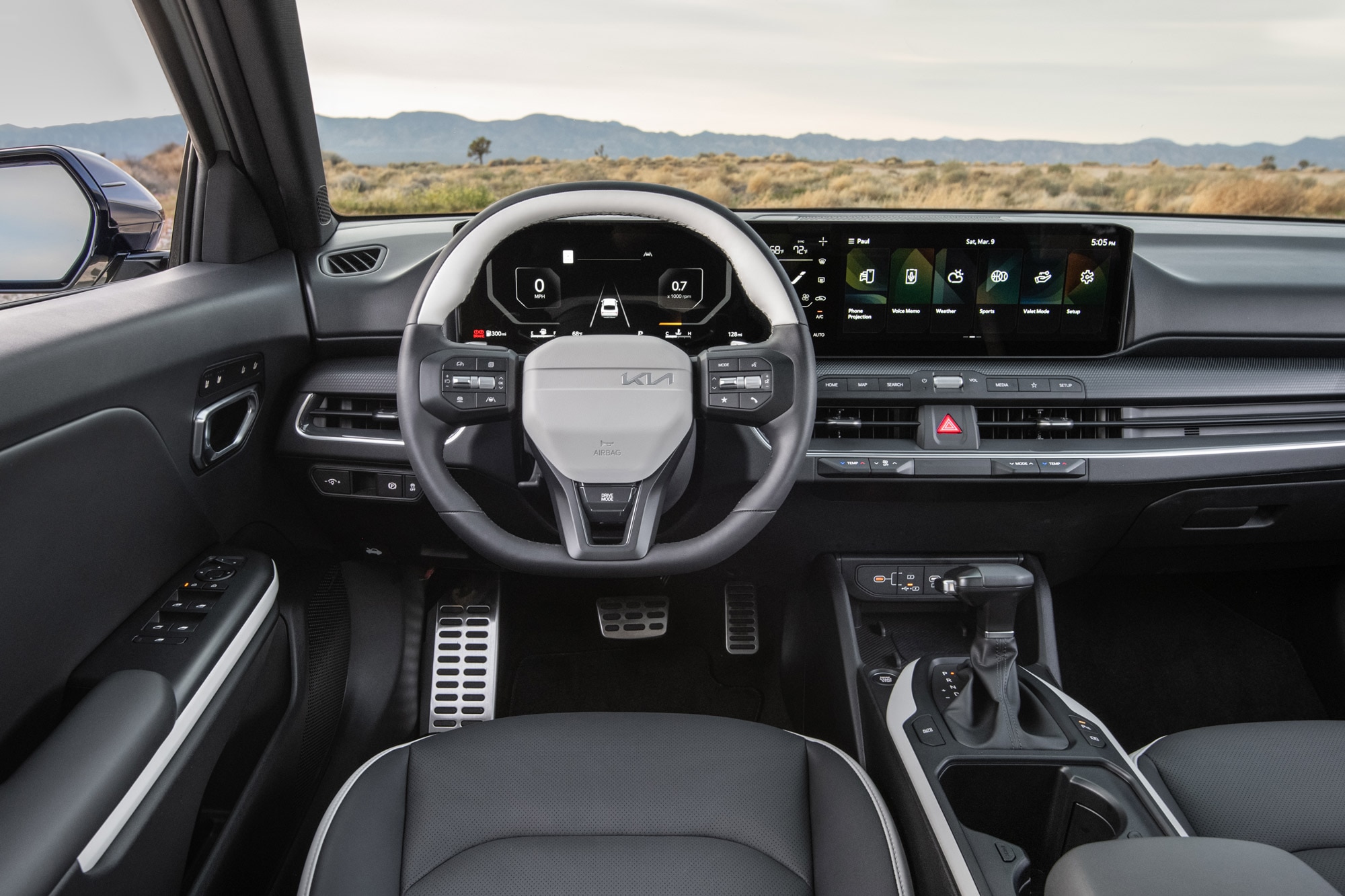 Steering wheel and dashboard of a 2025 Kia K4