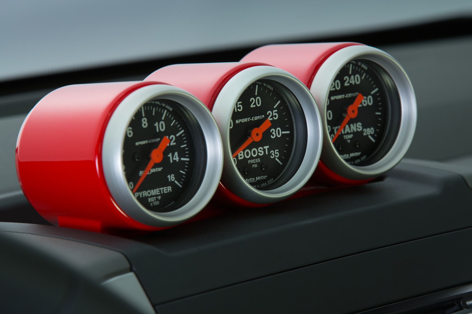 A boost gauge in a Nissan Frontier Diesel Runner powered by Cummins