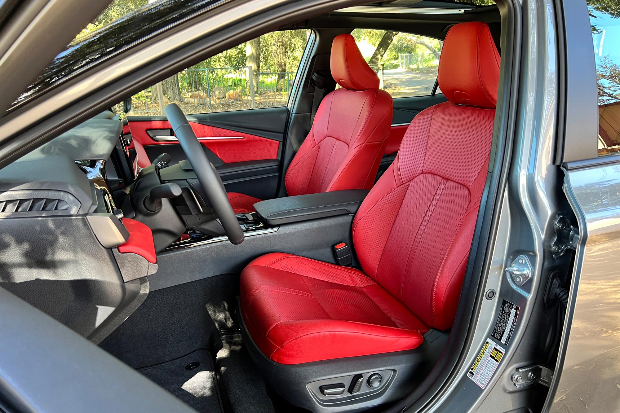2025 Toyota Camry XSE red leather front seats.