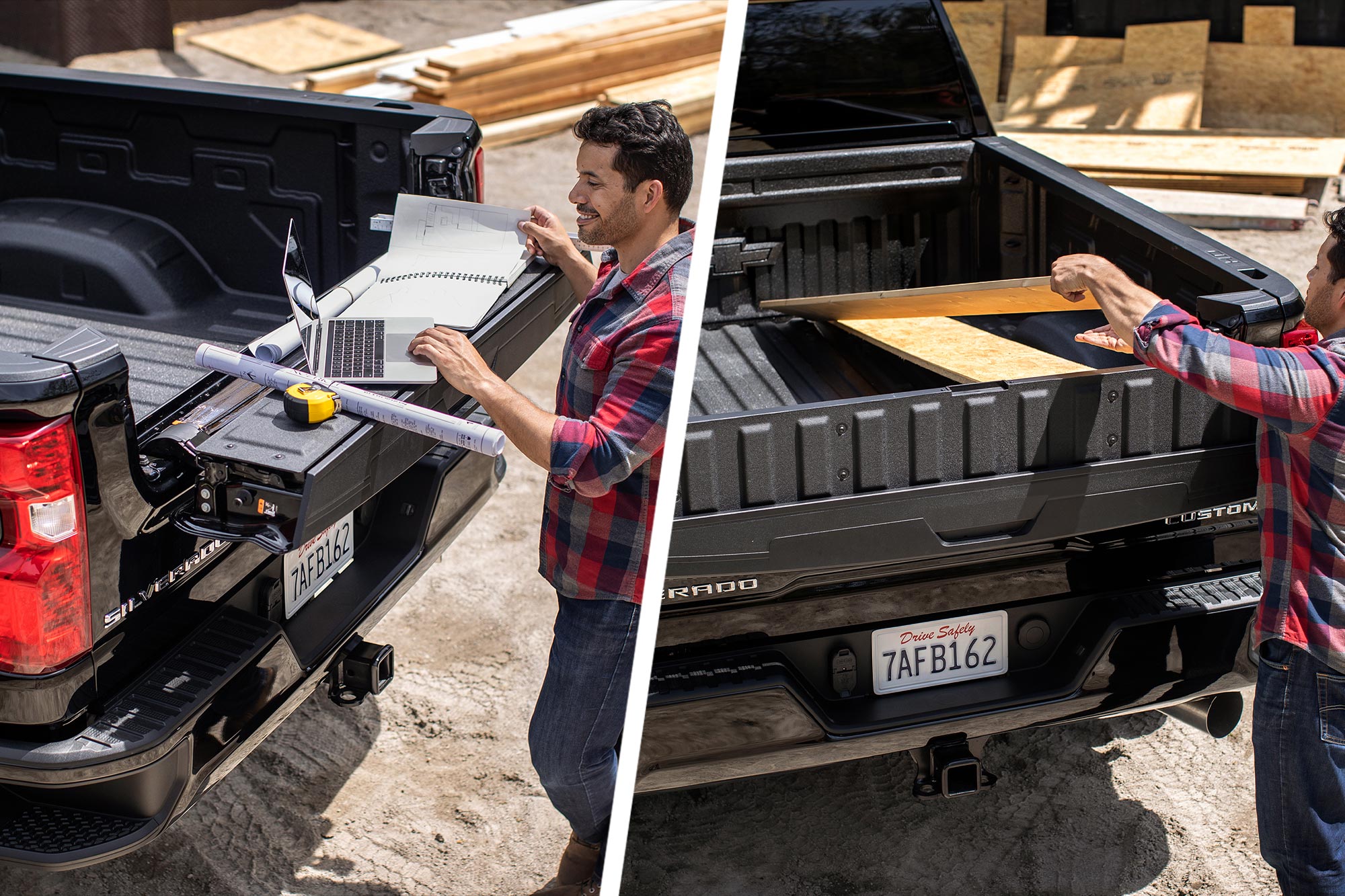 Two of the six functions of Chevrolet Silverado Multi-Flex tailgate.