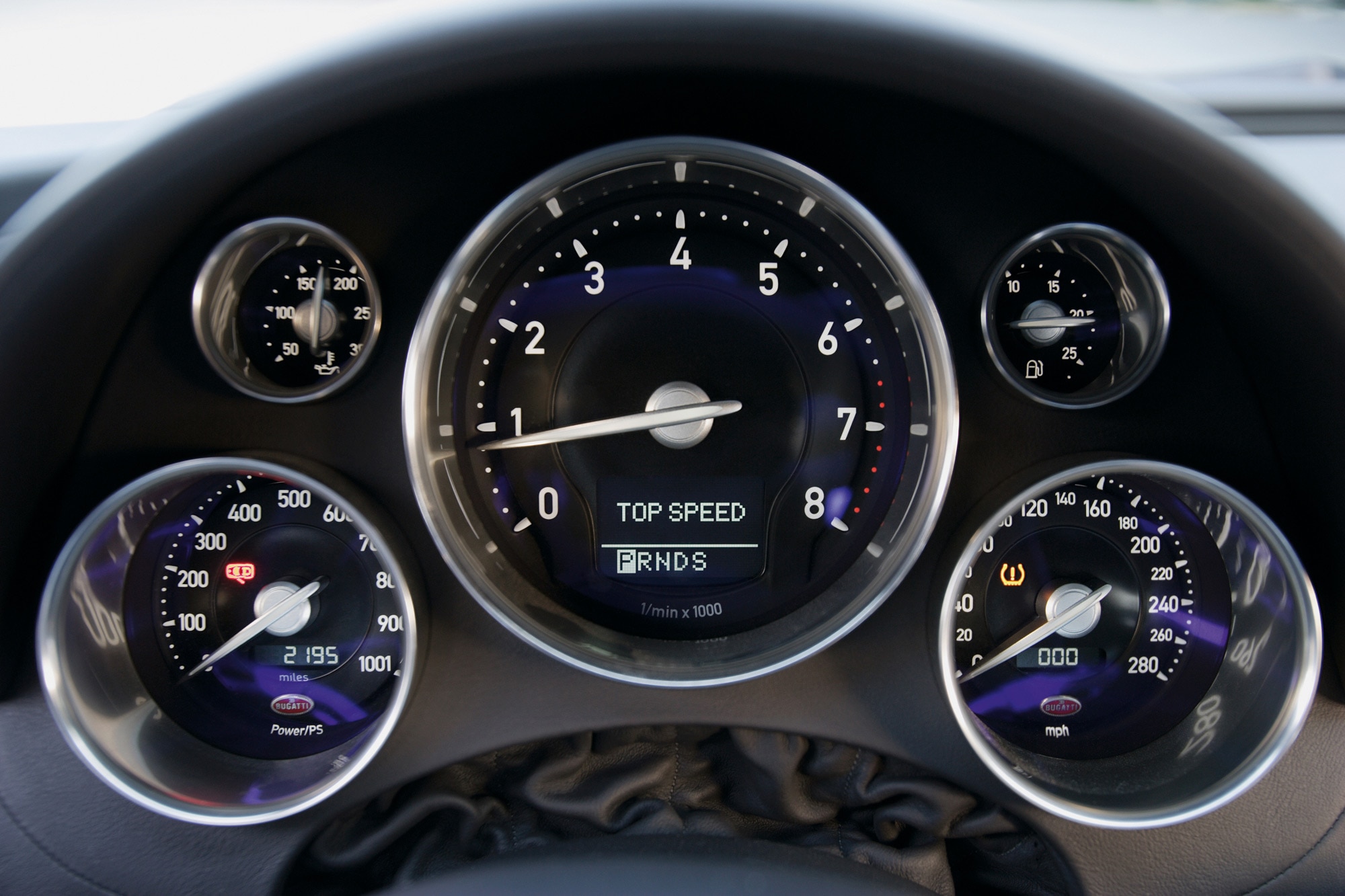 Instrument gauge cluster in a Bugatti Veyron