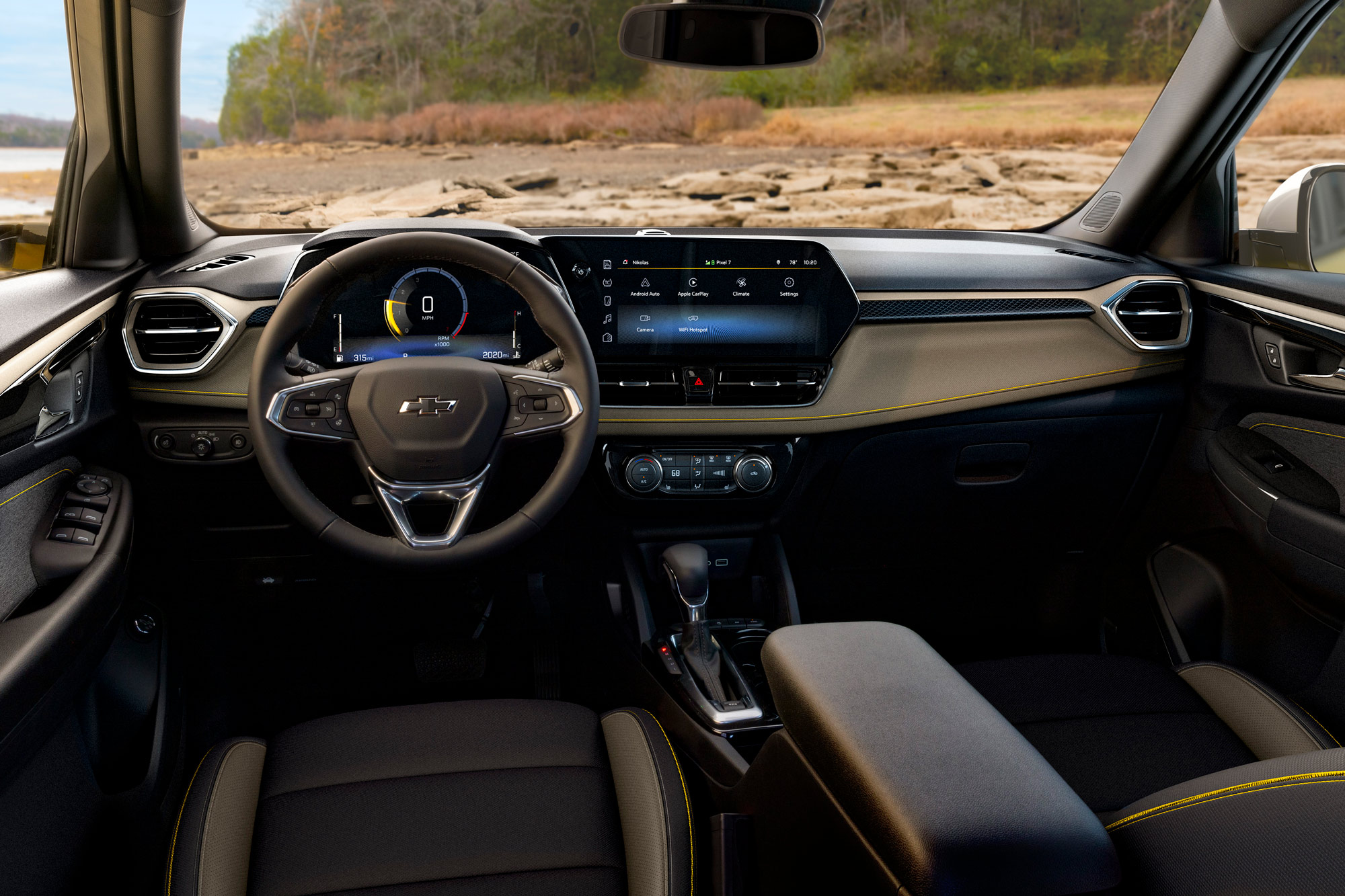 The steering wheel and dashboard of a 2024 Chevrolet Trailblazer