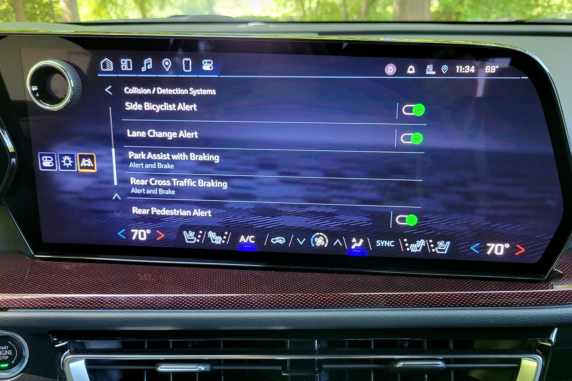 Safety features menu in a 2024 Chevrolet Traverse.