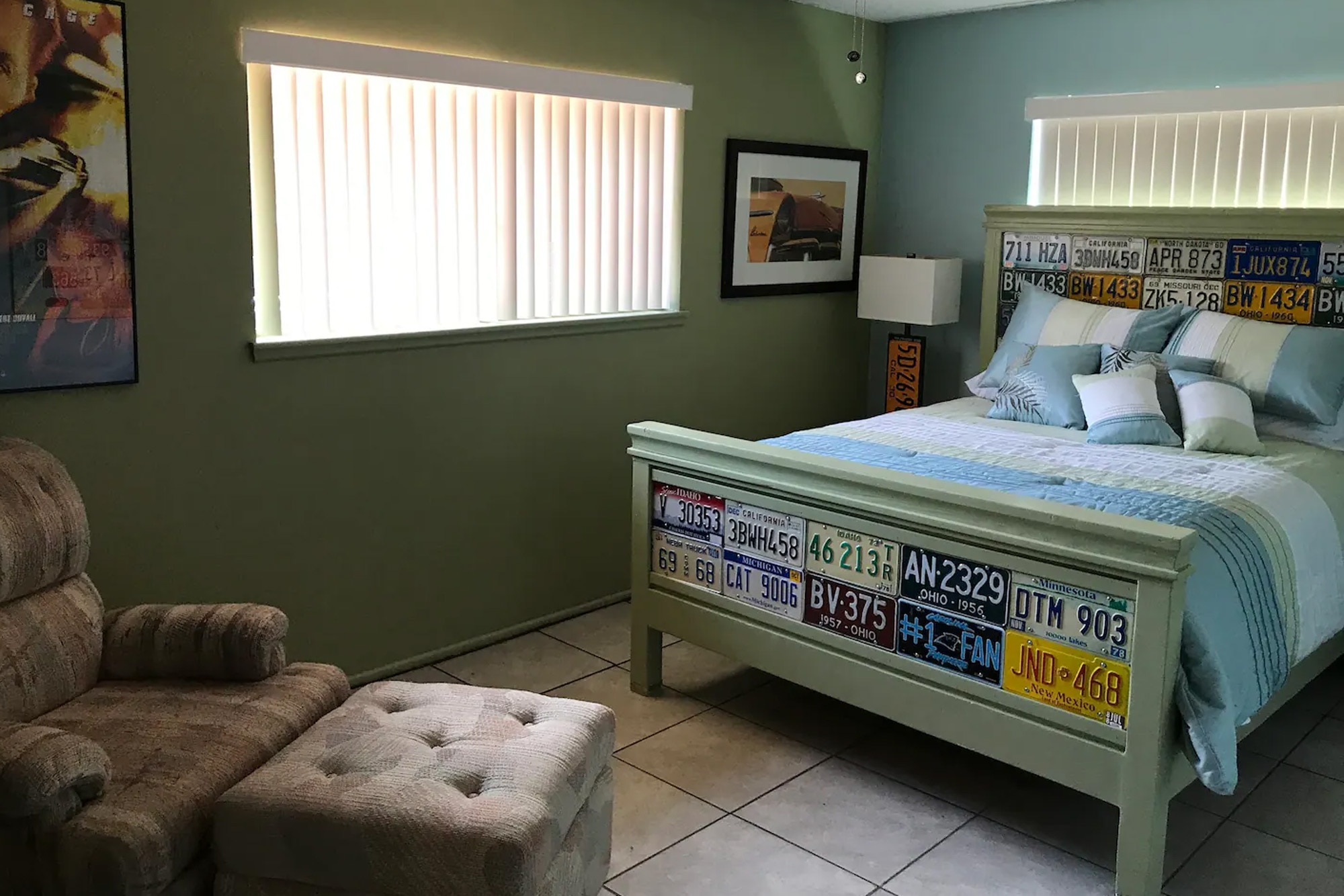 License plate themed bedroom in California