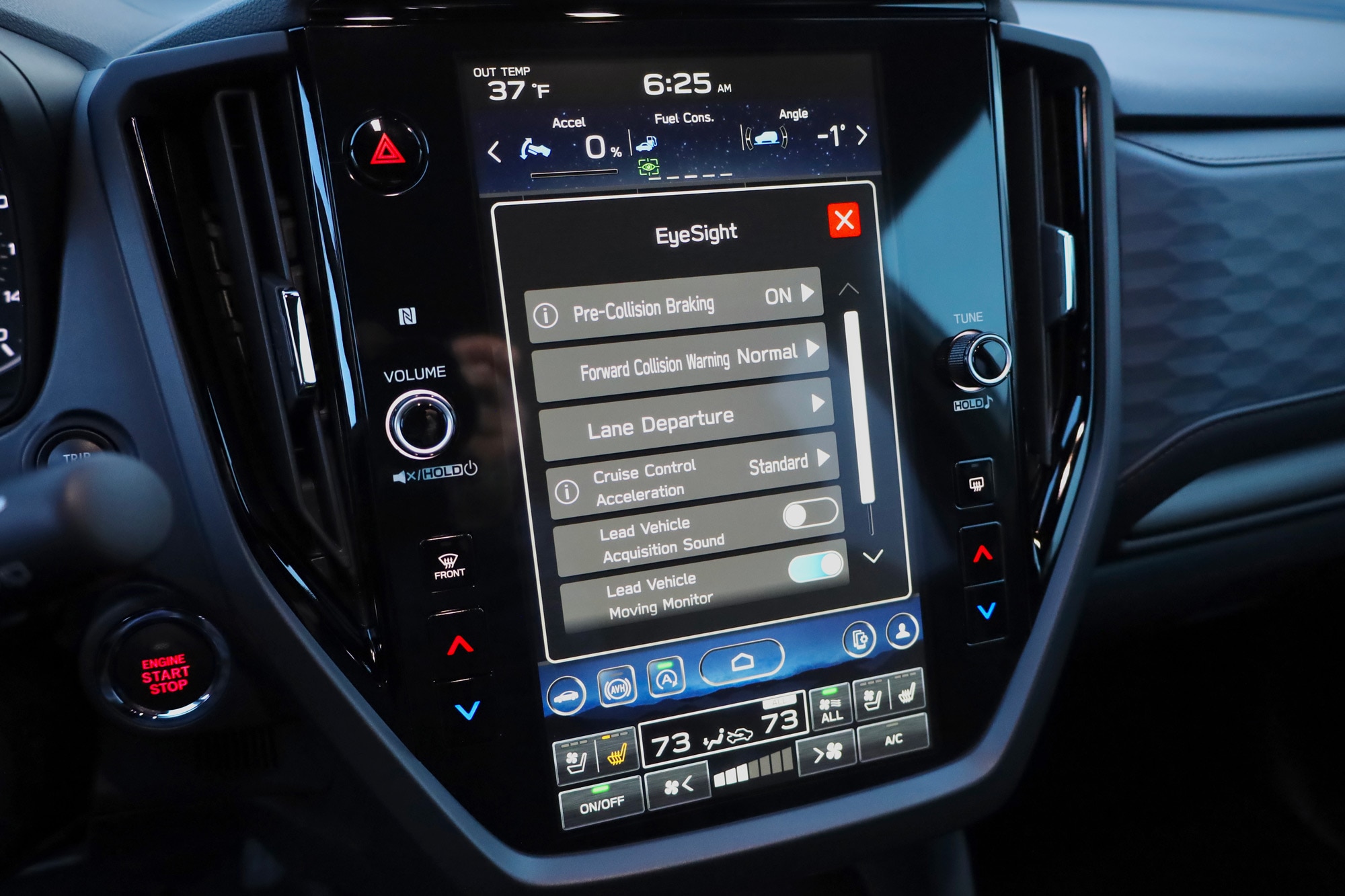 The 2025 Subaru Forester's safety system menu