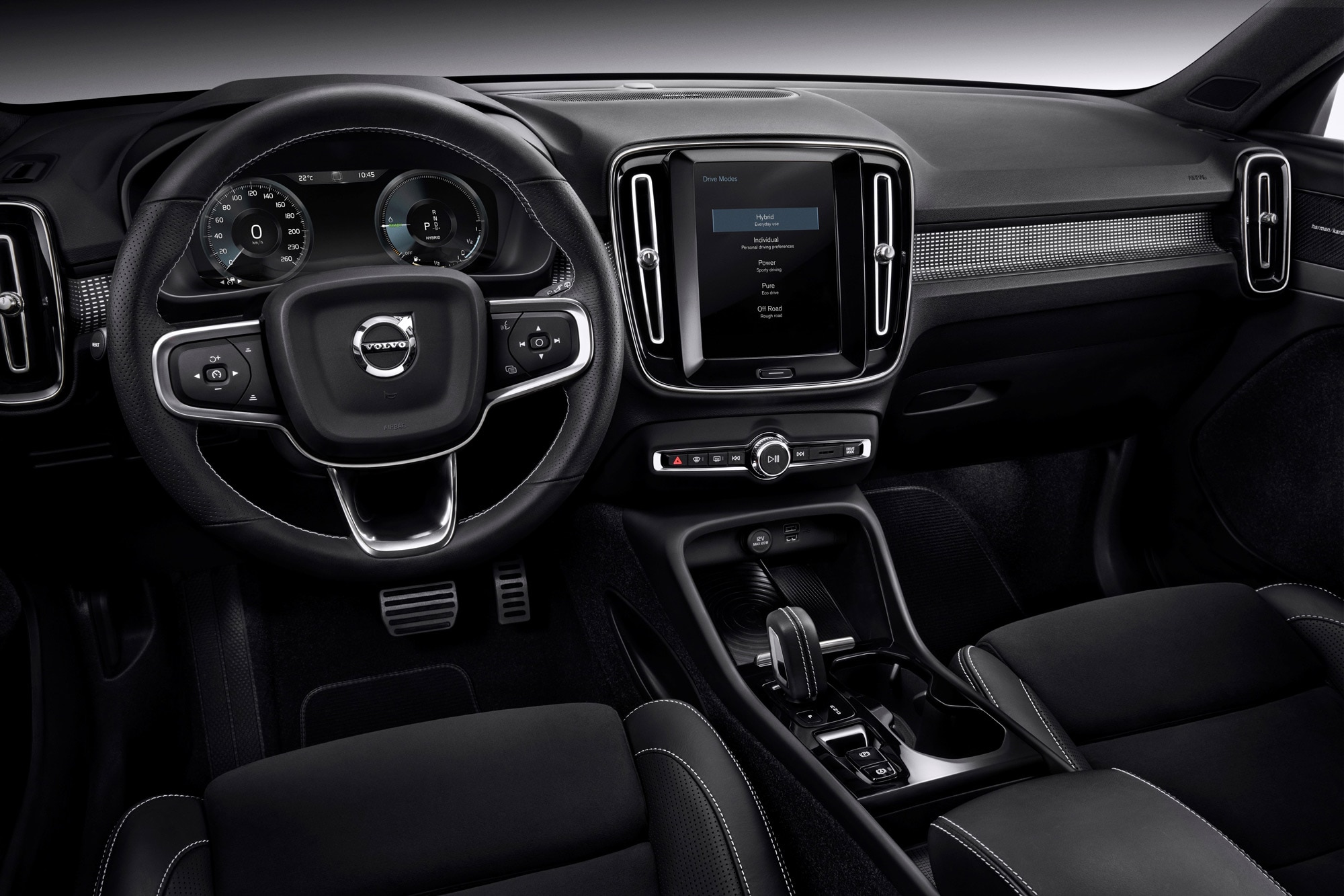 Steering wheel and dashboard in a 2024 Volvo XC40