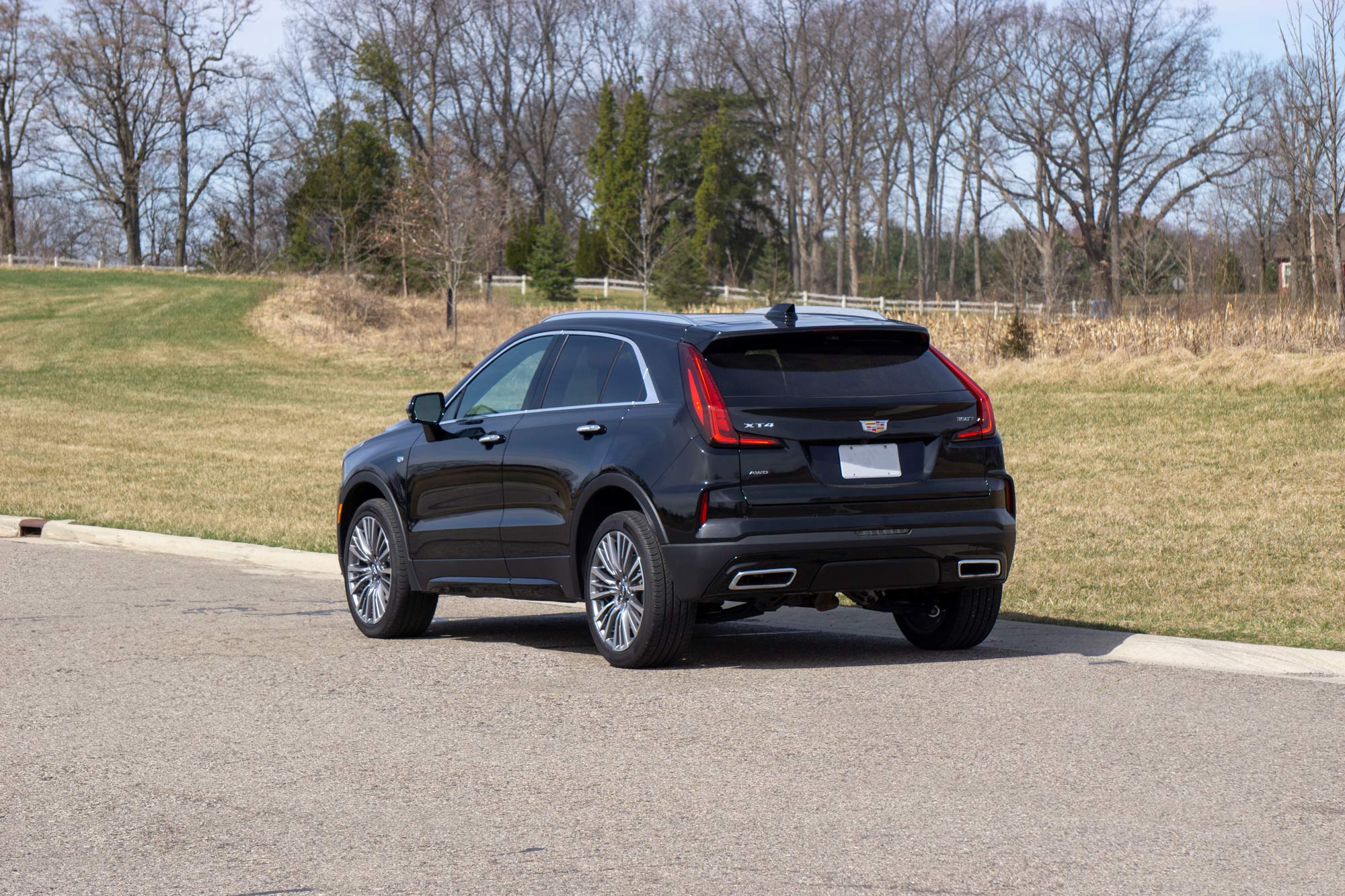  Rear of a black 2024 Cadillac XT4