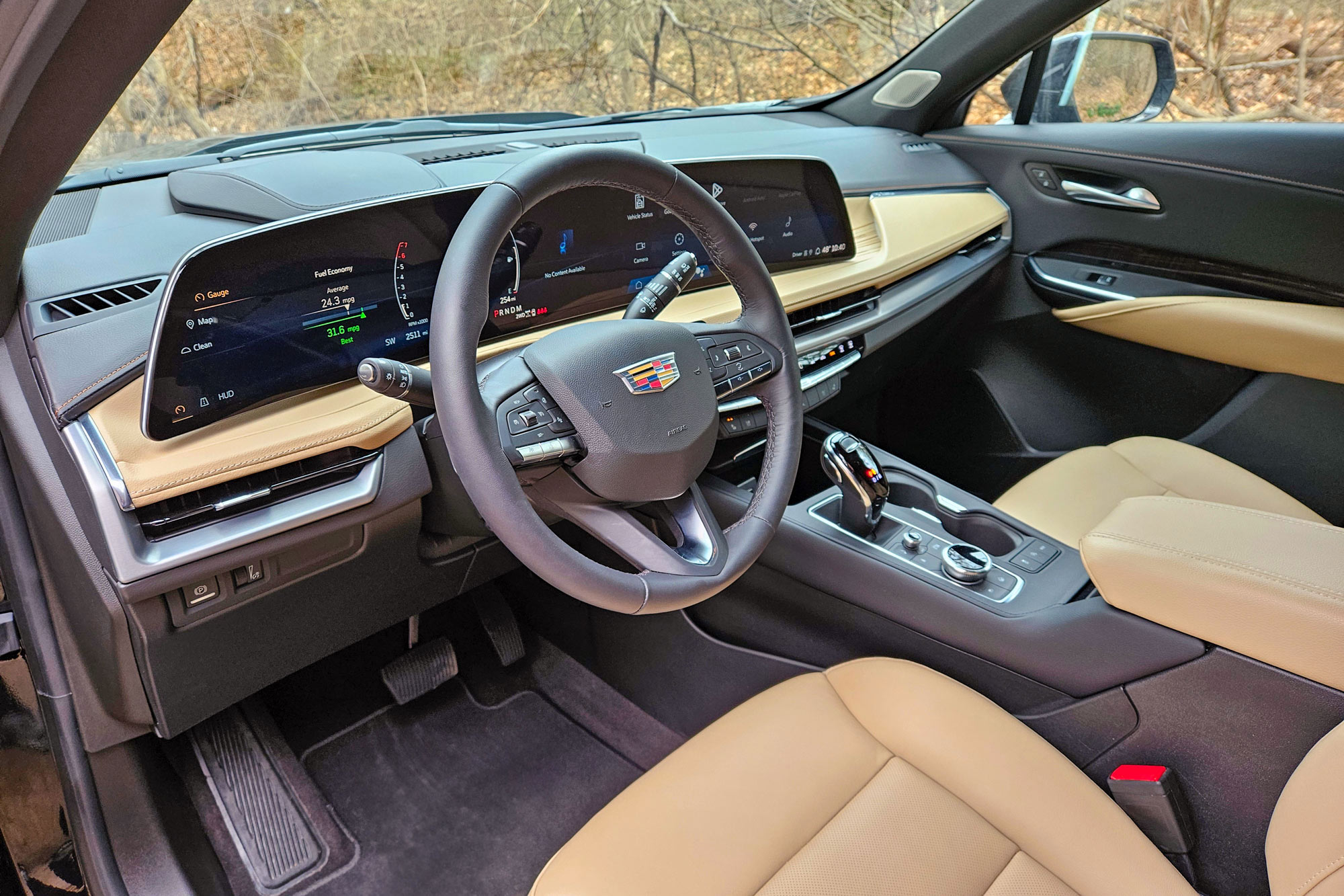 Front seats and dashboard in a 2024 Cadillac XT4