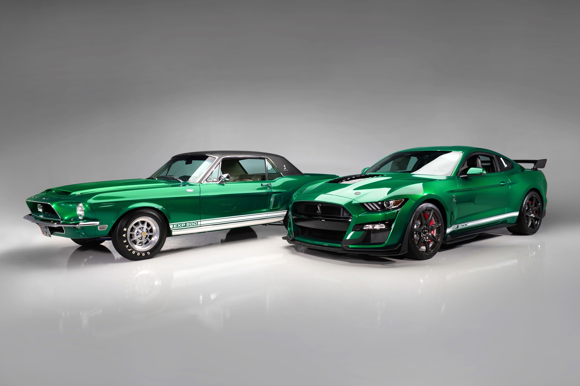 1968 Shelby Green Hornet and a green 2020 Shelby GT500