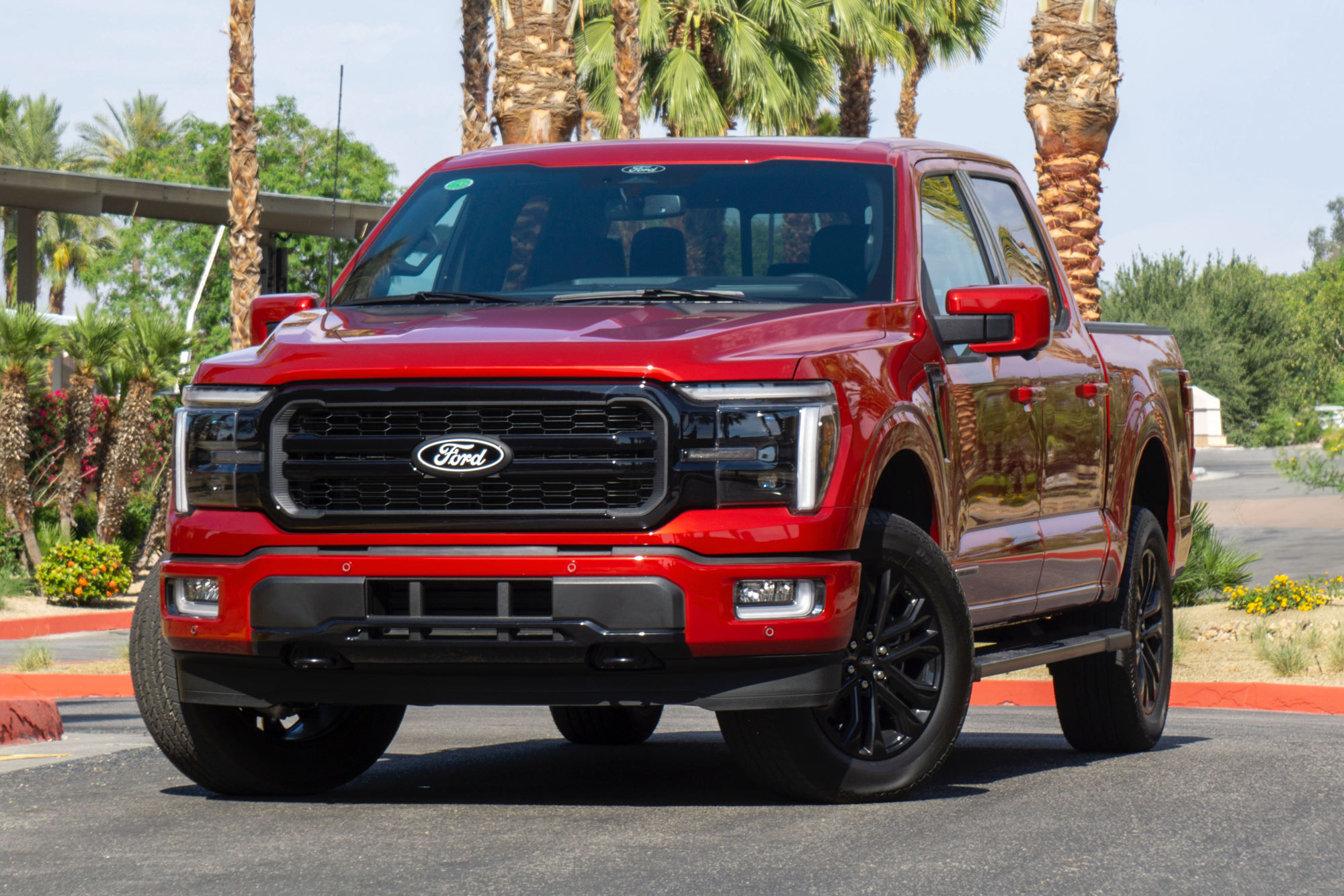Front of a red 2024 Ford F-150 Lariat