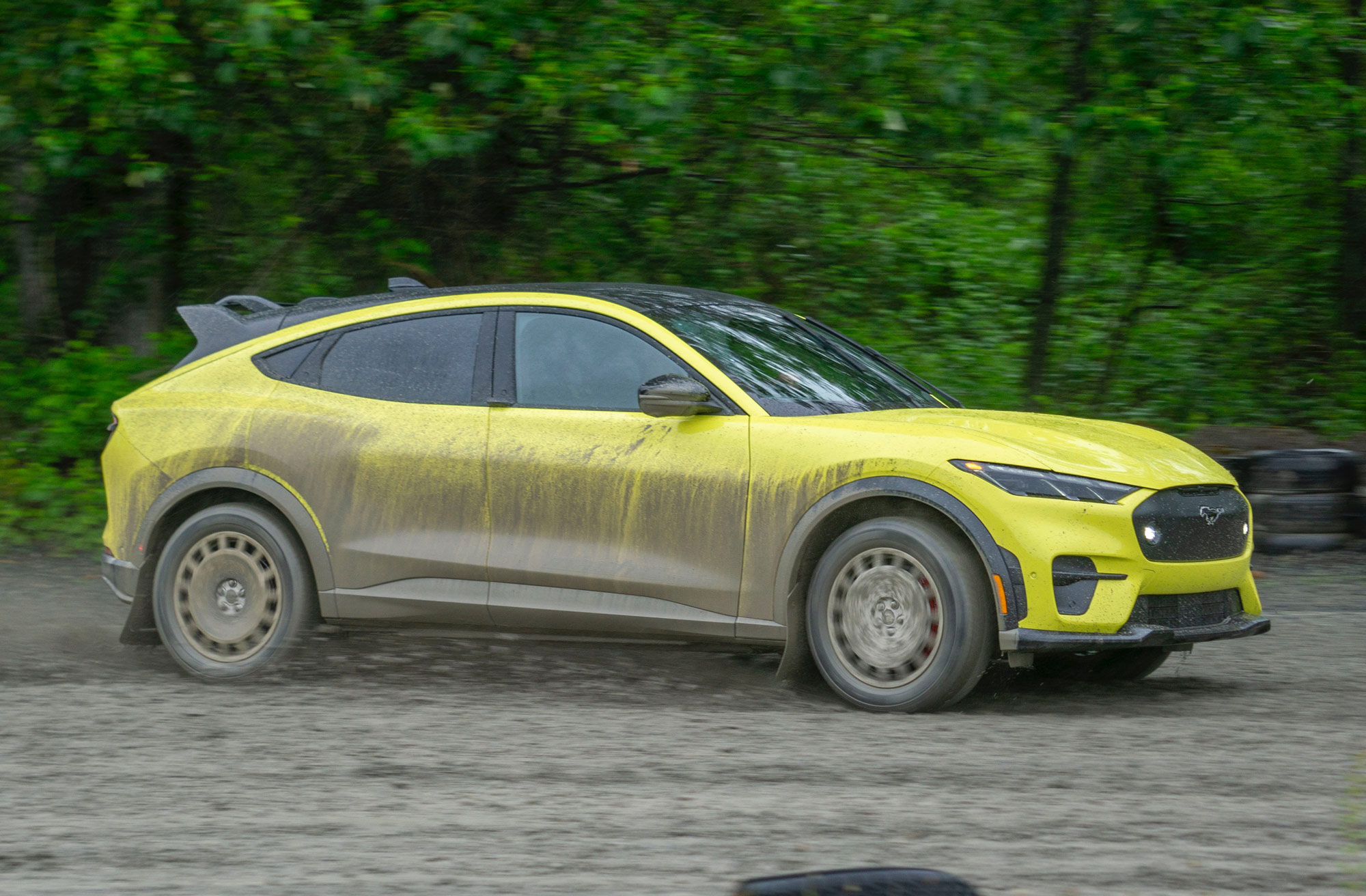 Side view of a Grabber Yellow 2024 Ford Mustang Mach-E Rally