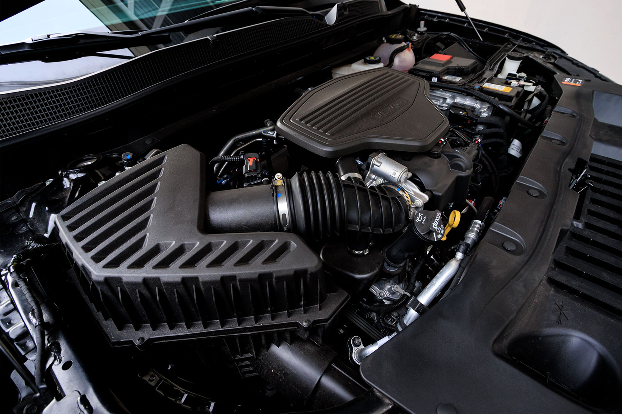 View of a 3.6-liter V6 engine installed in a 2024 Chevrolet Blazer.