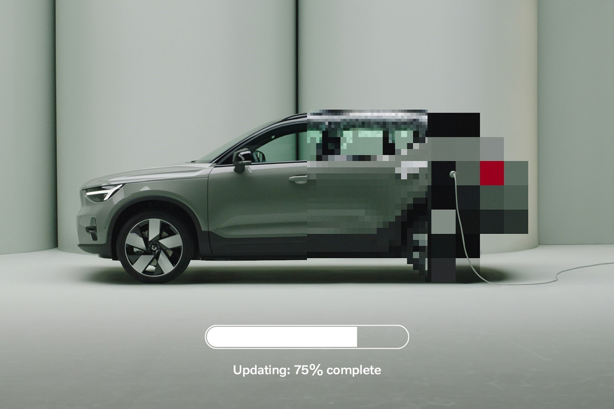 Pixelated Green Volvo XC40 Recharge illustration depicting over-the-air update