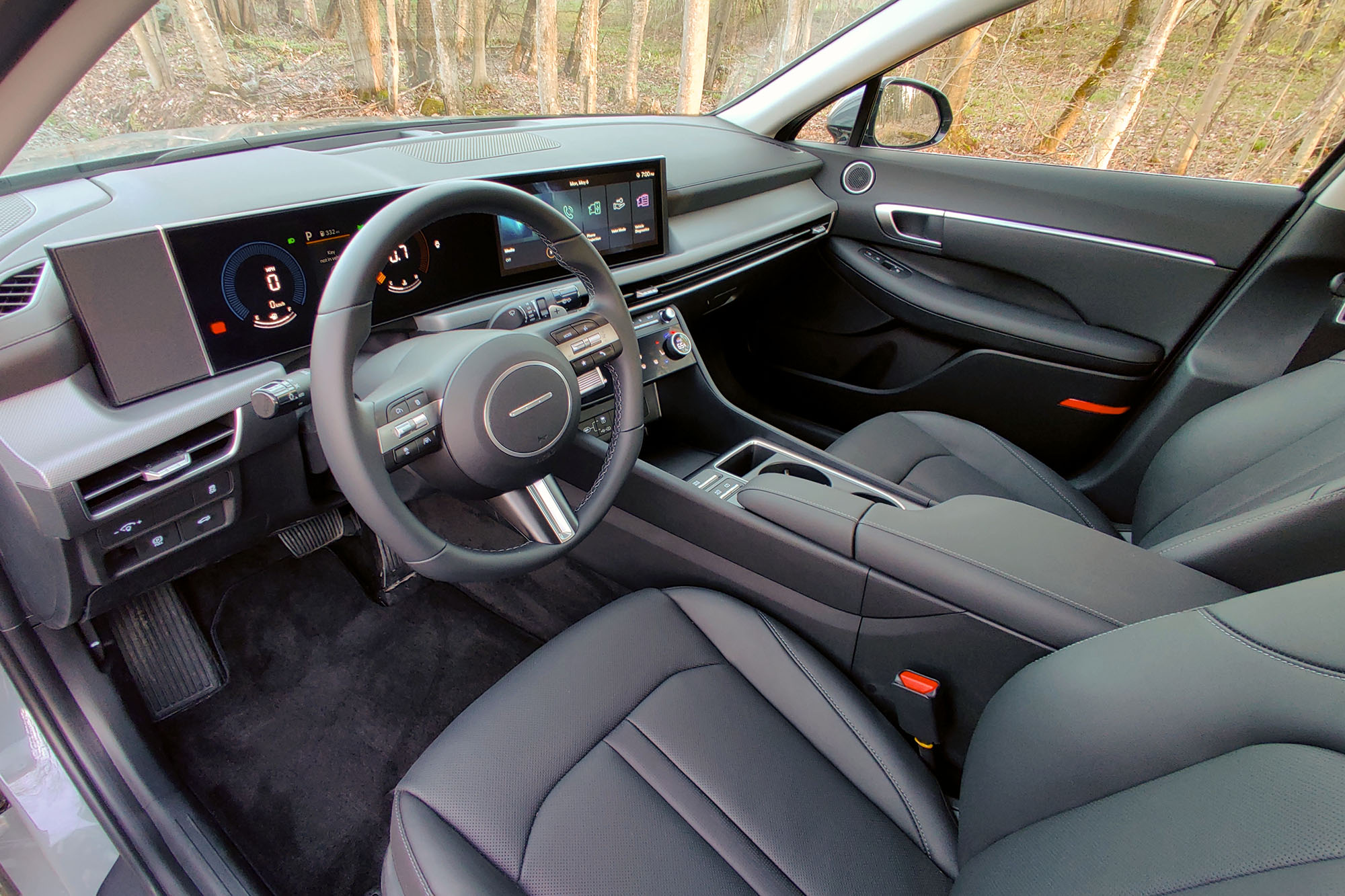 View of a 2024 Hyundai Sonata SEL interior showing the dashboard and front seats.