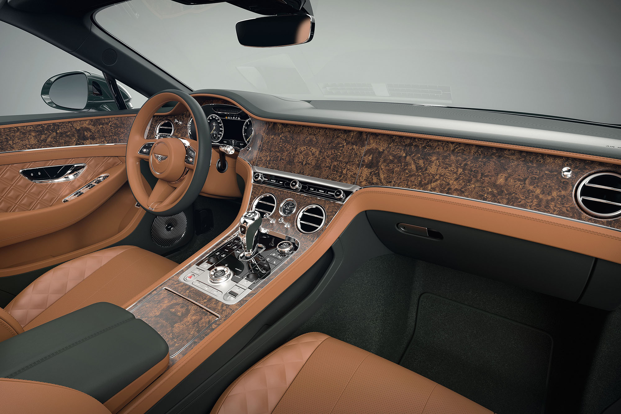 Bentley interior with open-pore wood trim of walnut.