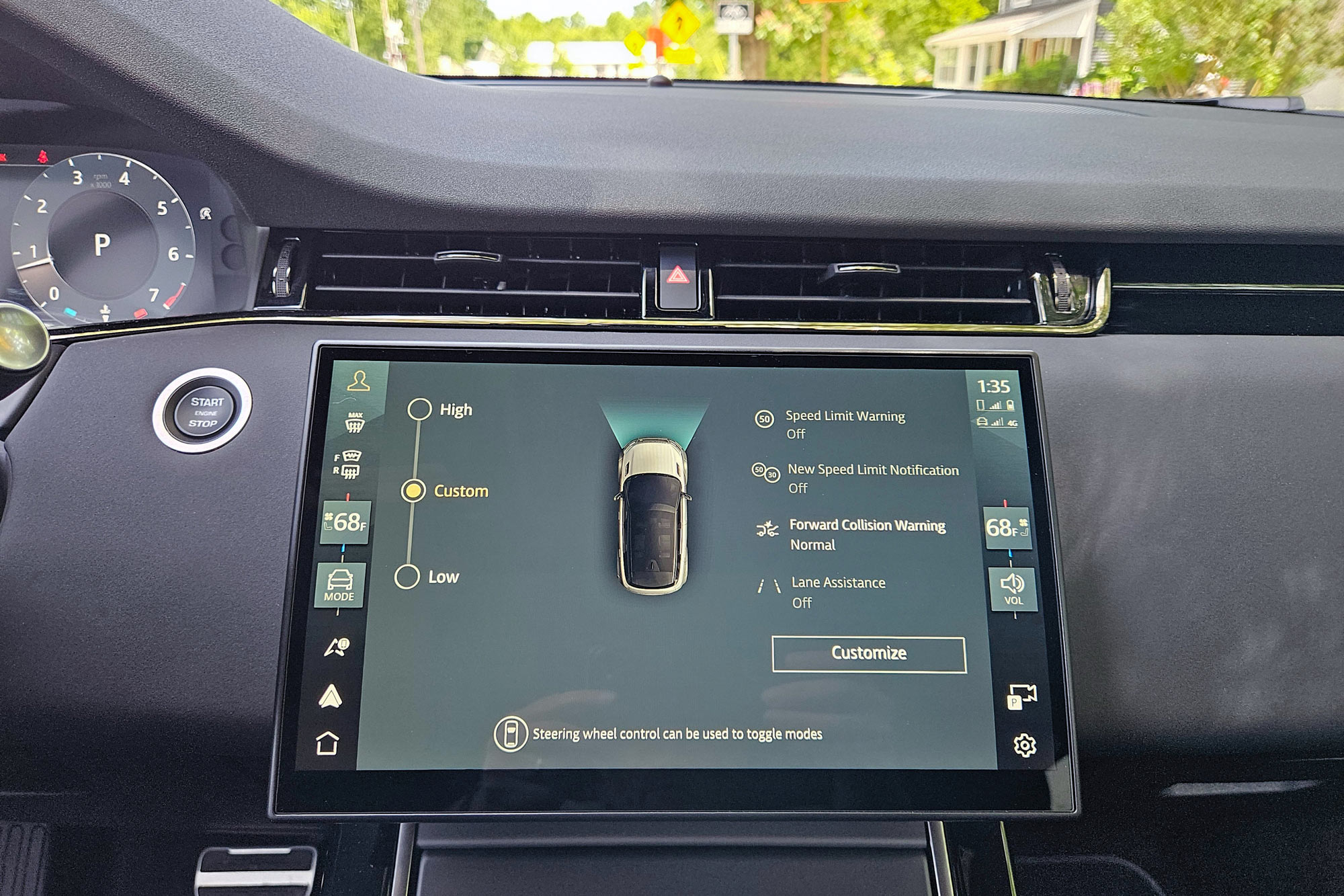 Safety features on the infotainment screen in a 2024 Range Rover Evoque