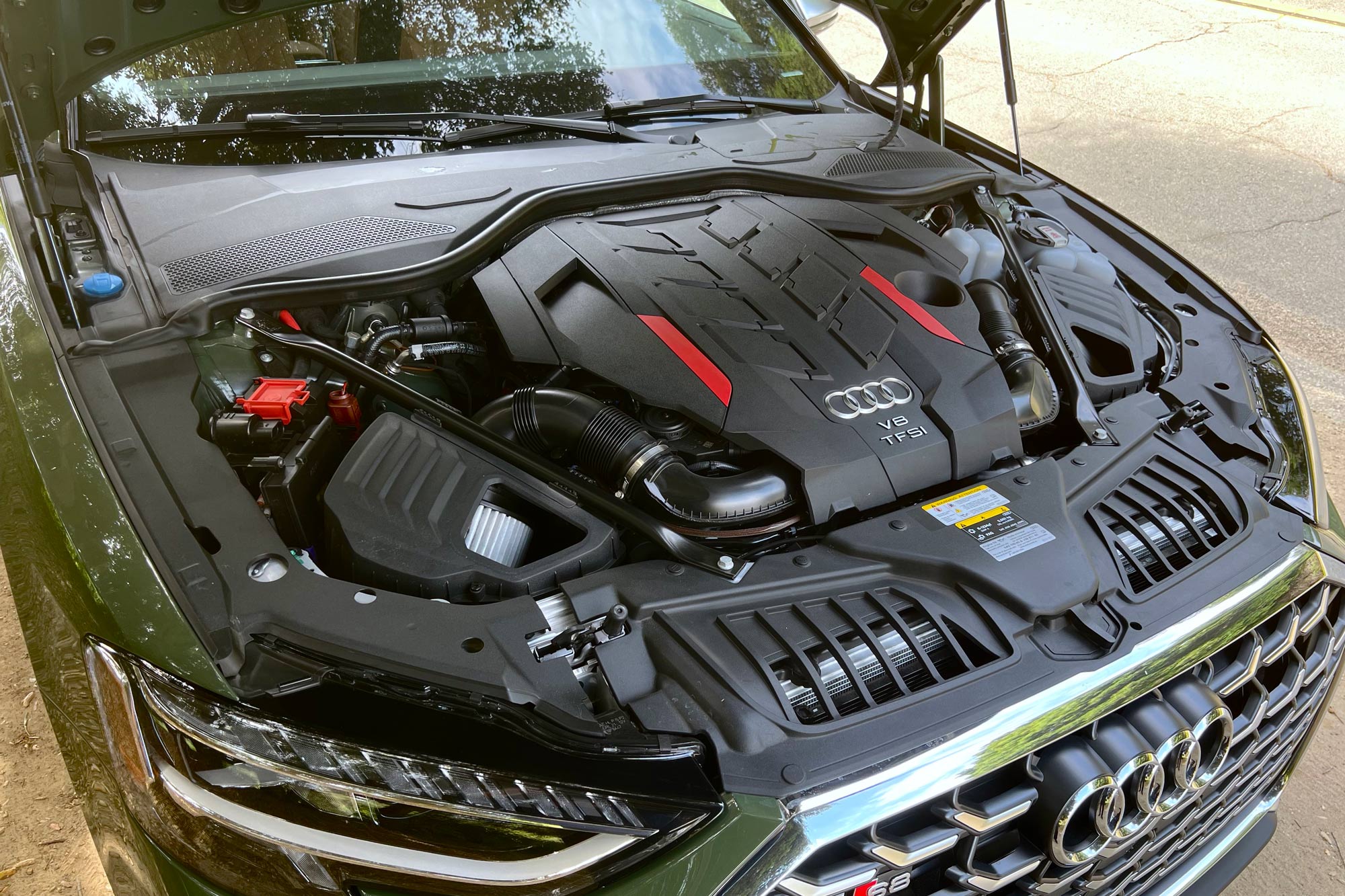 Turbocharged V8 engine under the hood of the 2024 Audi S8.