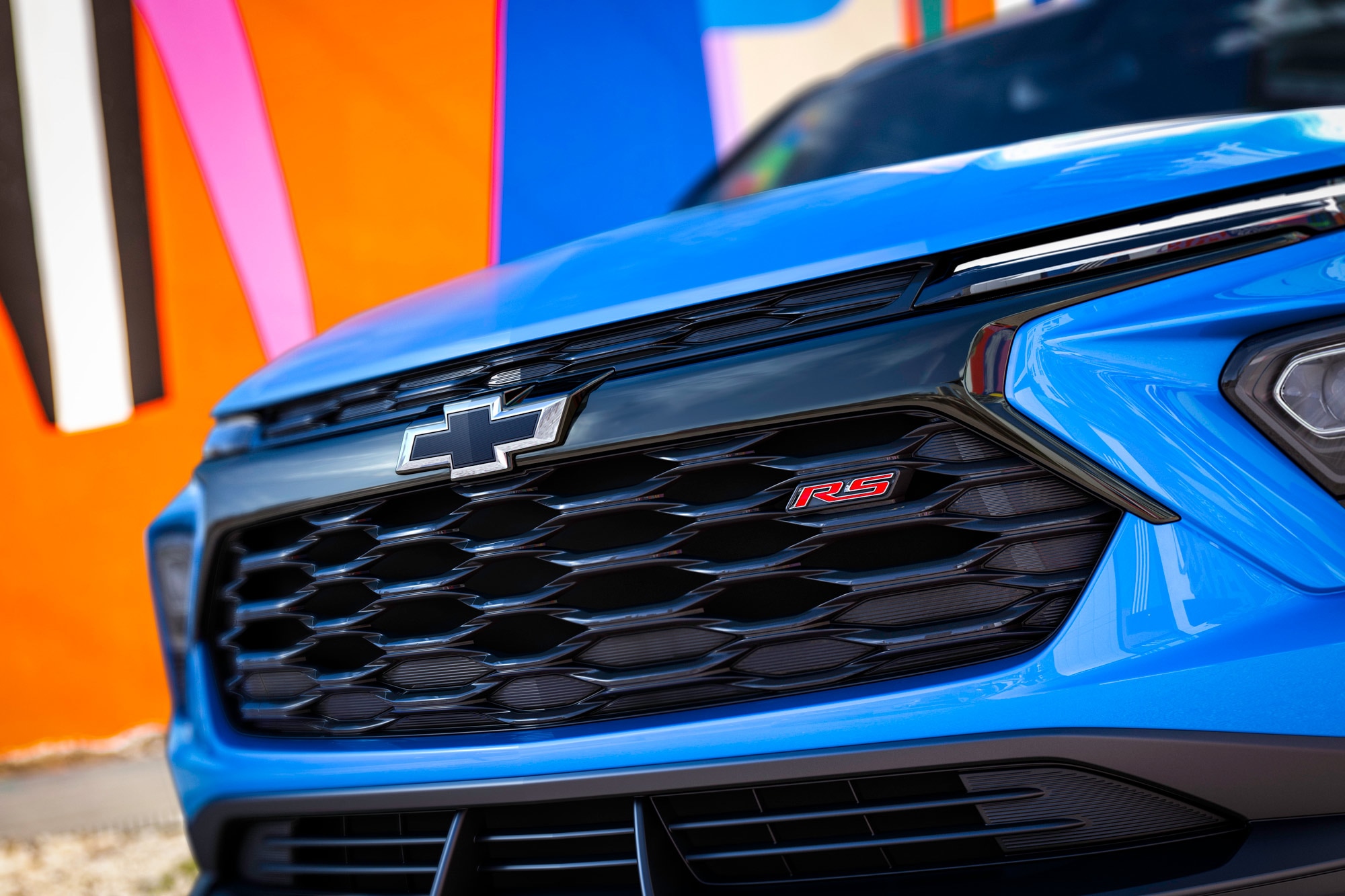 Front of a blue 2024 Chevrolet Trailblazer RS