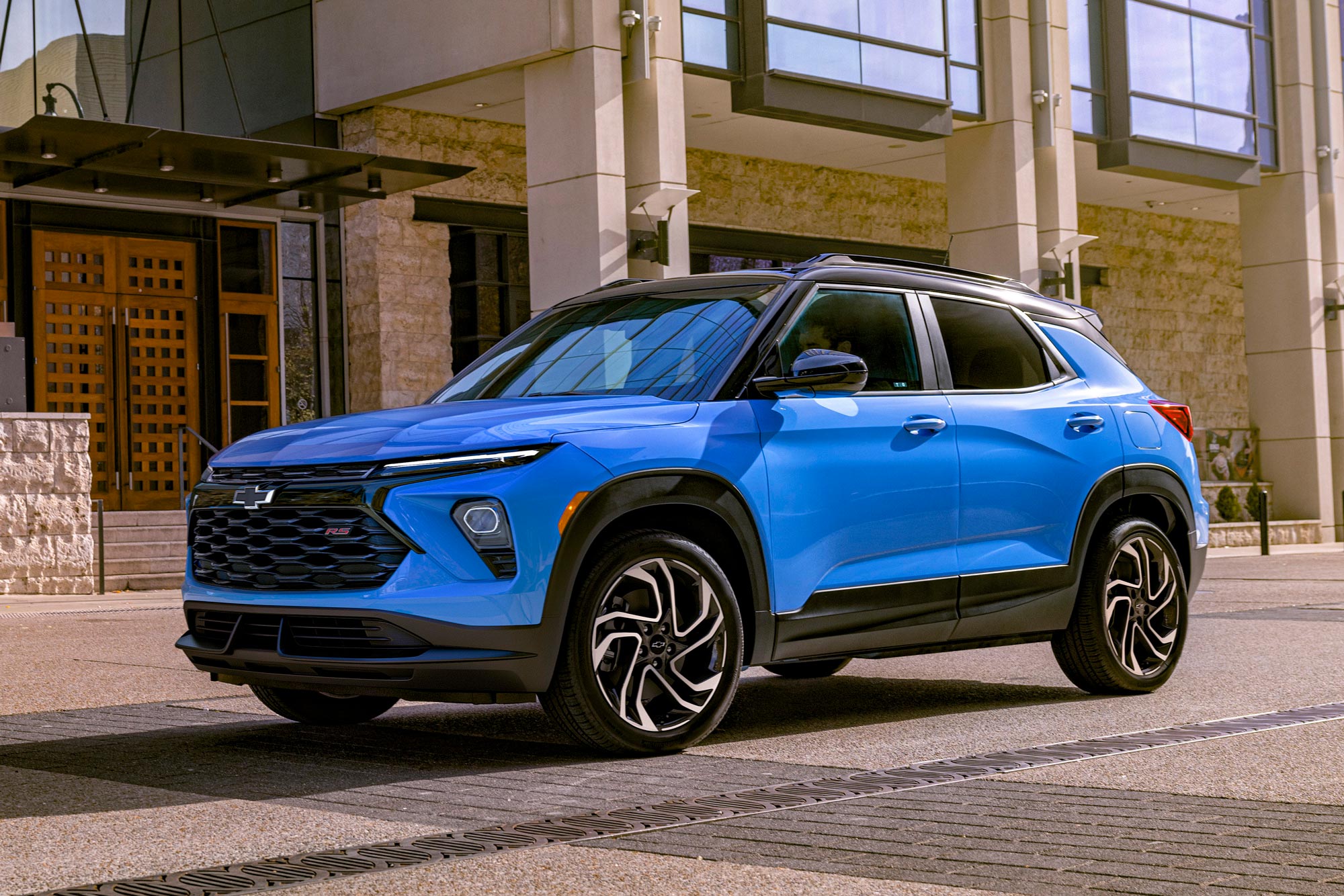 Front of a blue 2024 Chevrolet Trailblazer RS