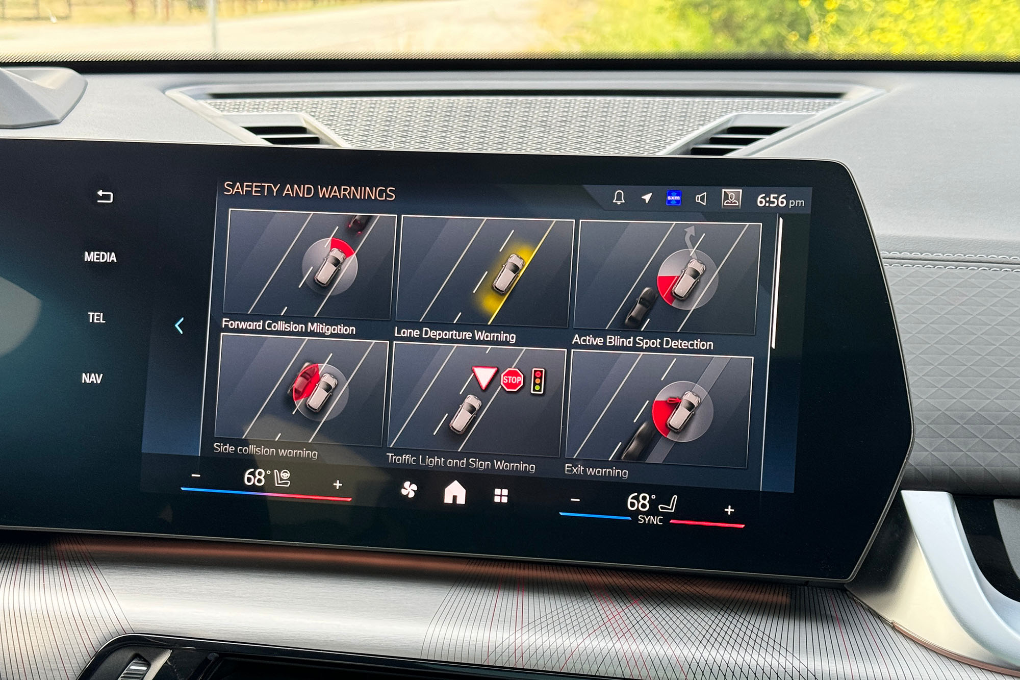 Safety cameras on the infotainment screen of a 2024 BMW X2.