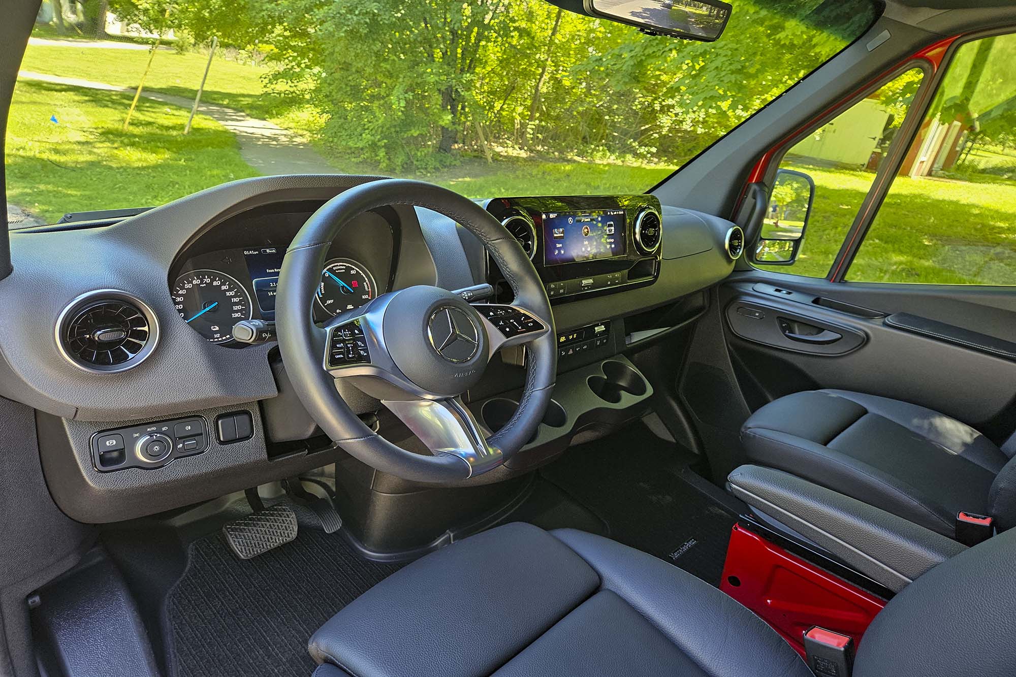 The dashboard and front seats of a 2024 Mercedes-Benz eSprinter