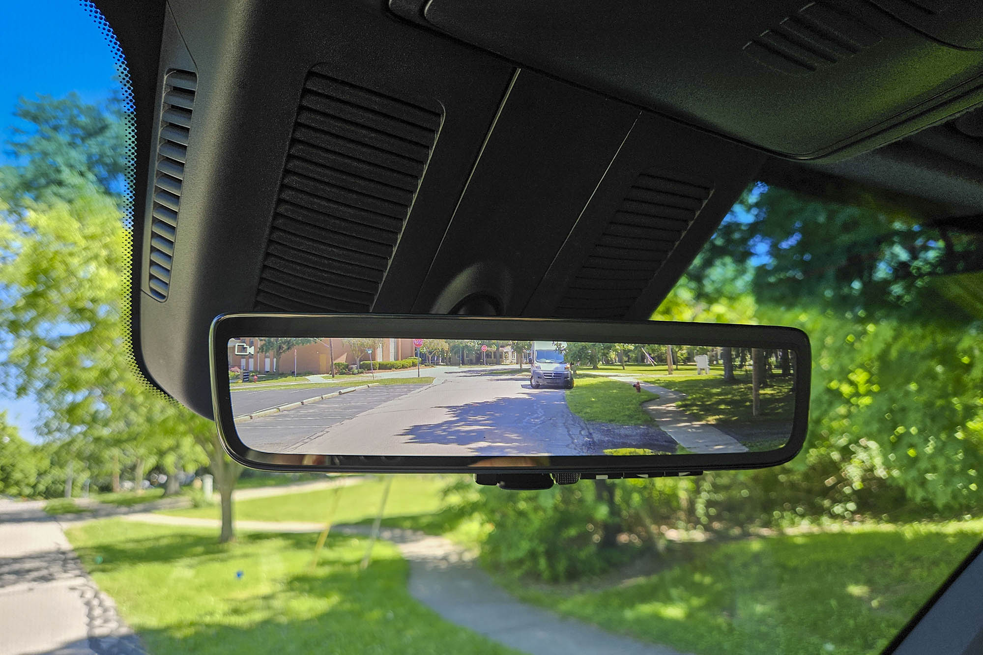 The camera-based digital rearview mirror of a 2024 Mercedes-Benz eSprinter