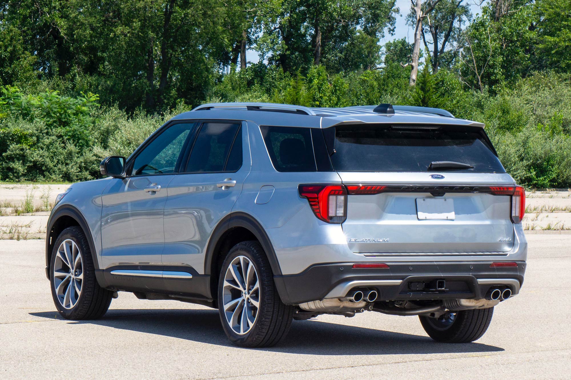 Rear of a silver 2025 Ford Explorer Platinum