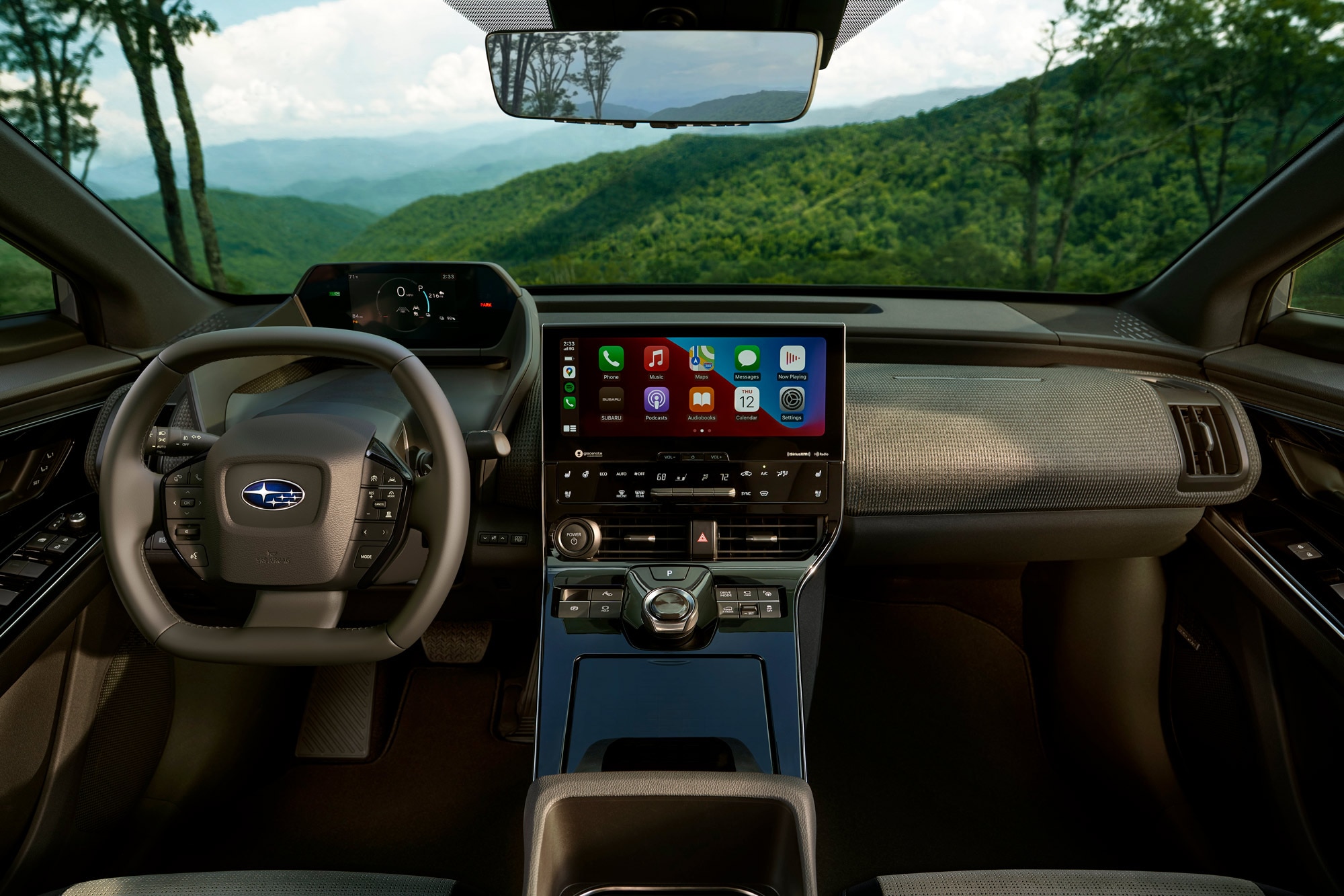 Steering wheel and dashboard of a 2024 Subaru Solterra