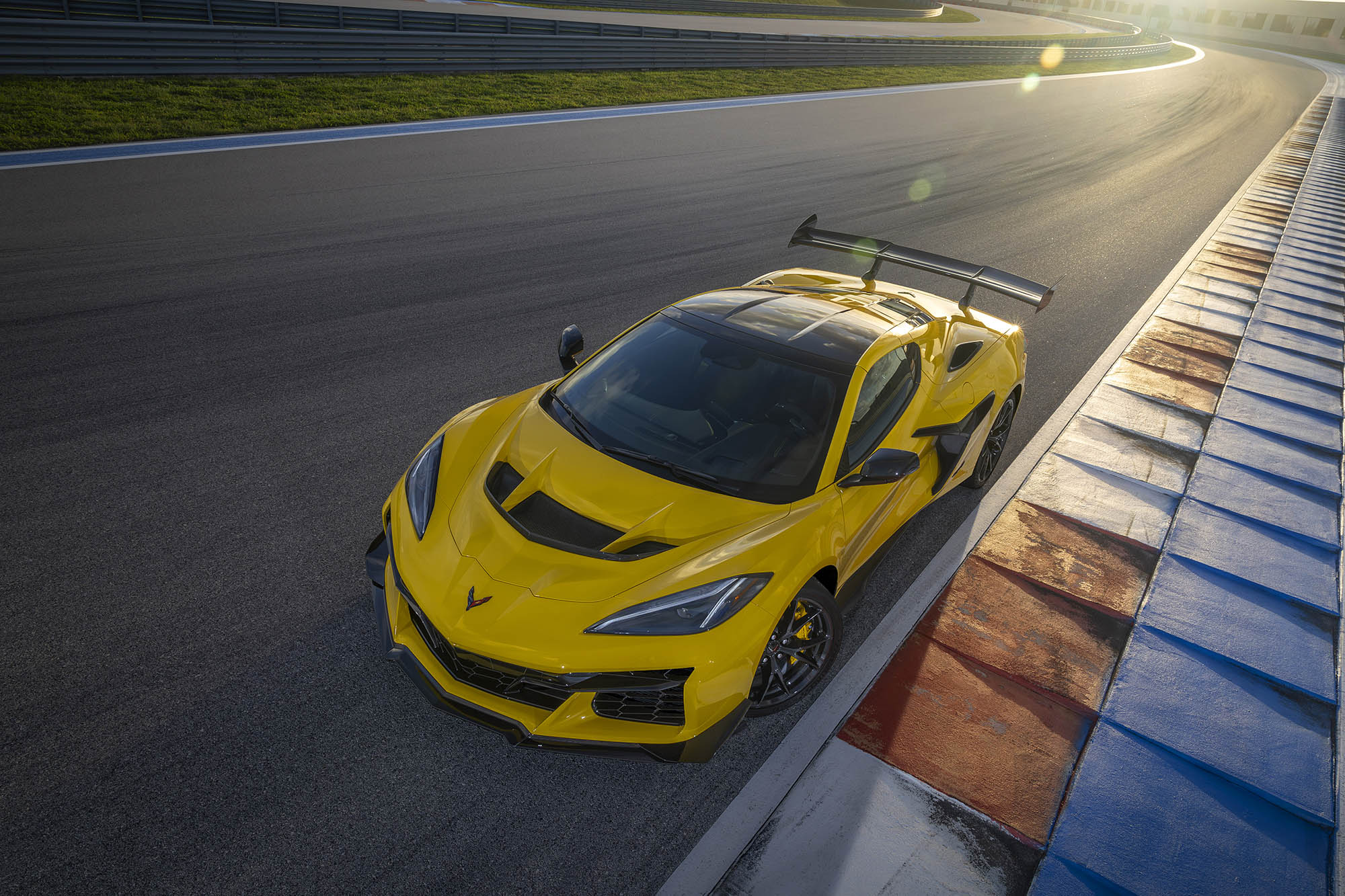 2025 Chevrolet Corvette ZR1 Coupe in Competition Yellow with ZTK Performance Package on a race track