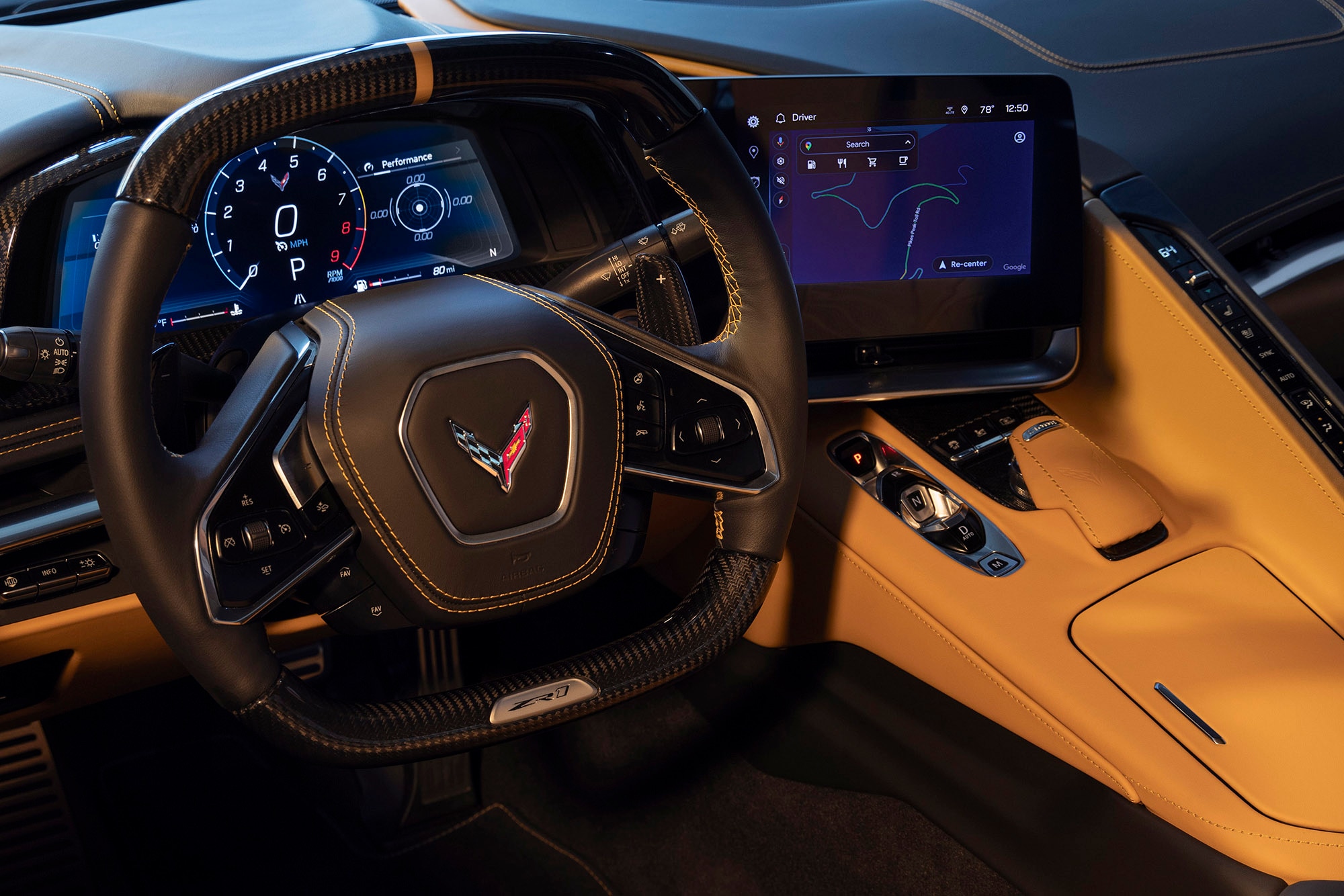 2025 Chevrolet Corvette ZR1 Convertible interior, driver cockpit in tan and black