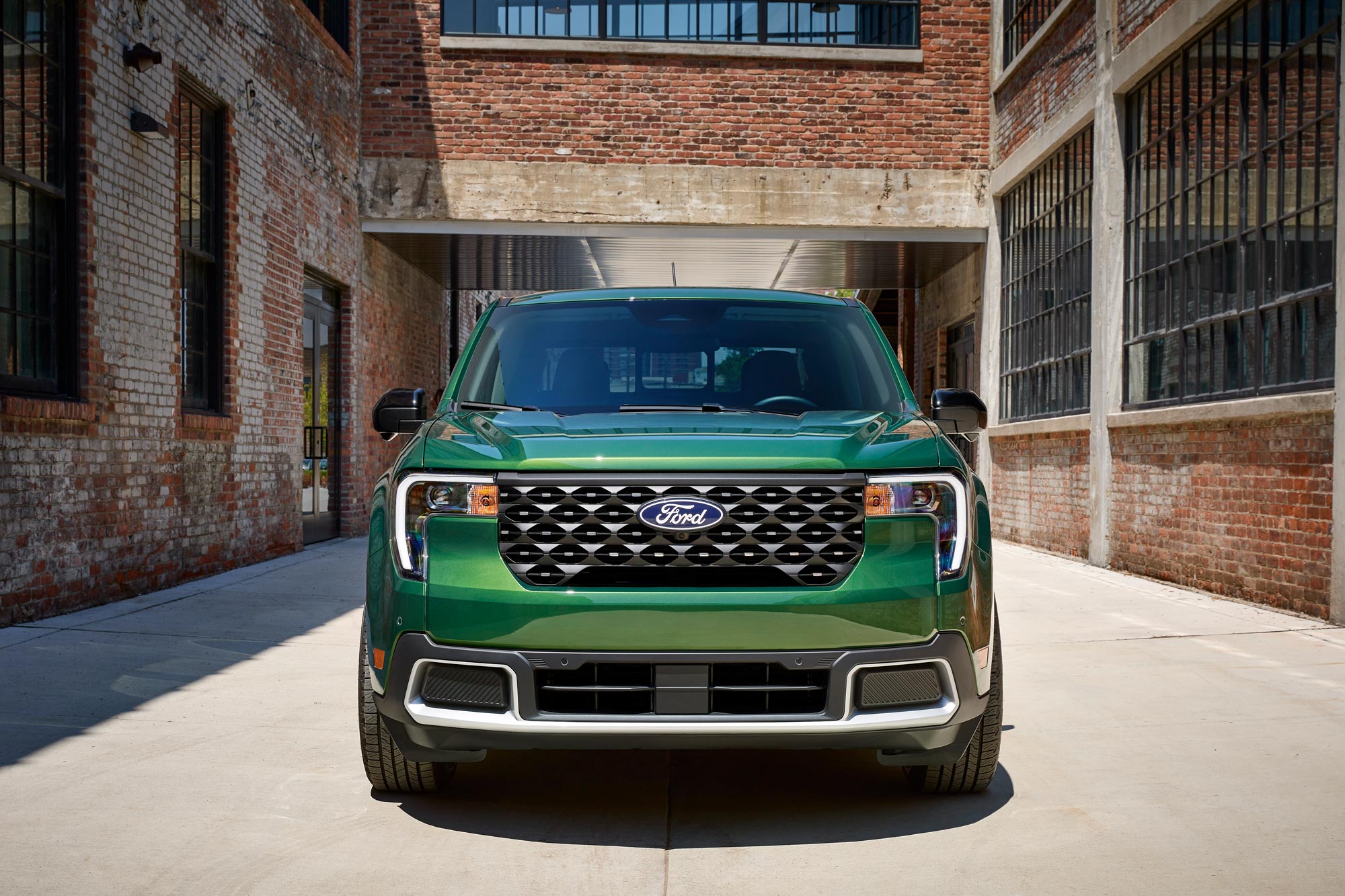 Front of a green 2025 Ford Maverick Lariat