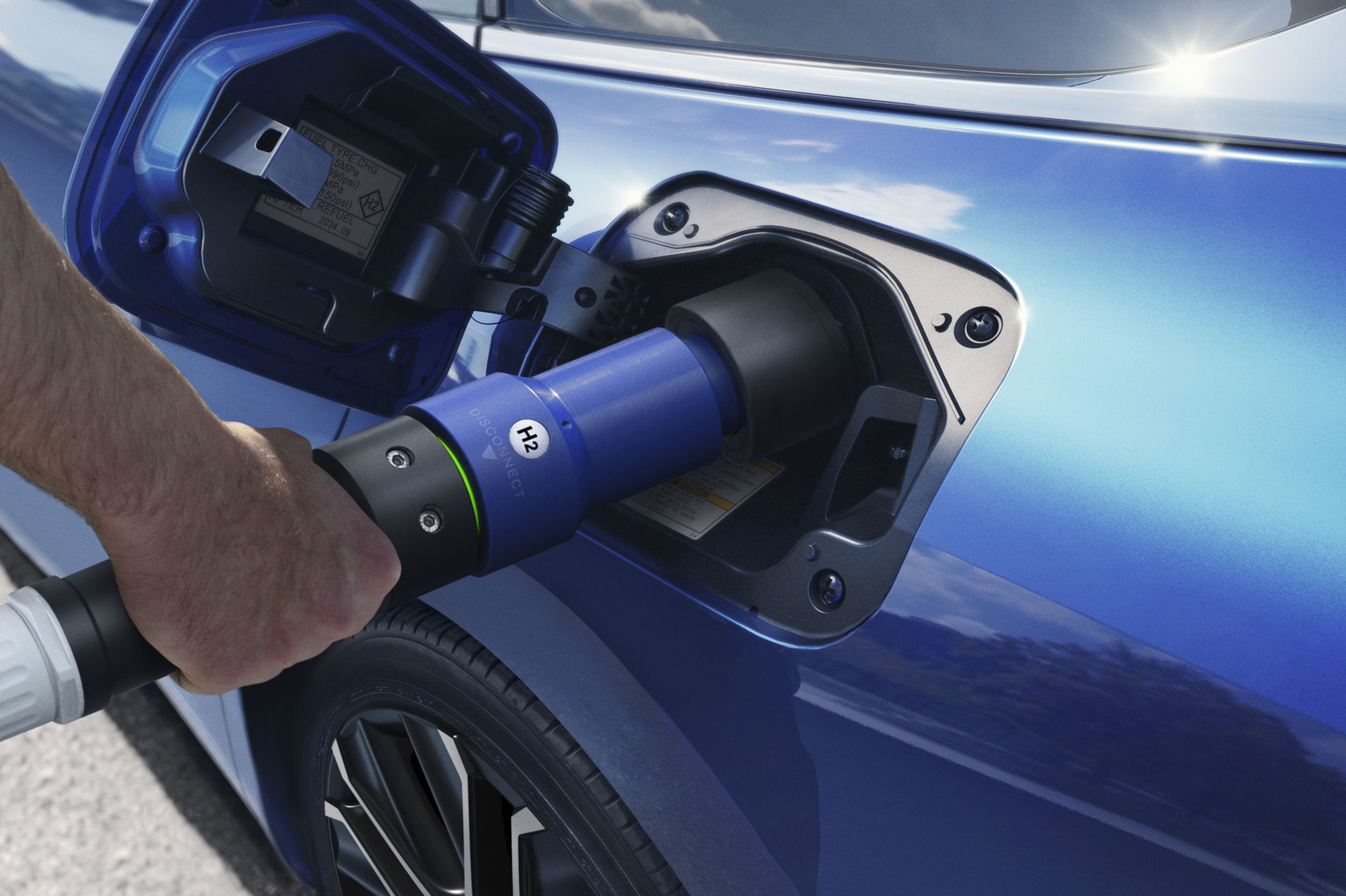 Blue 2024 Toyota Mirai hydrogen fuel