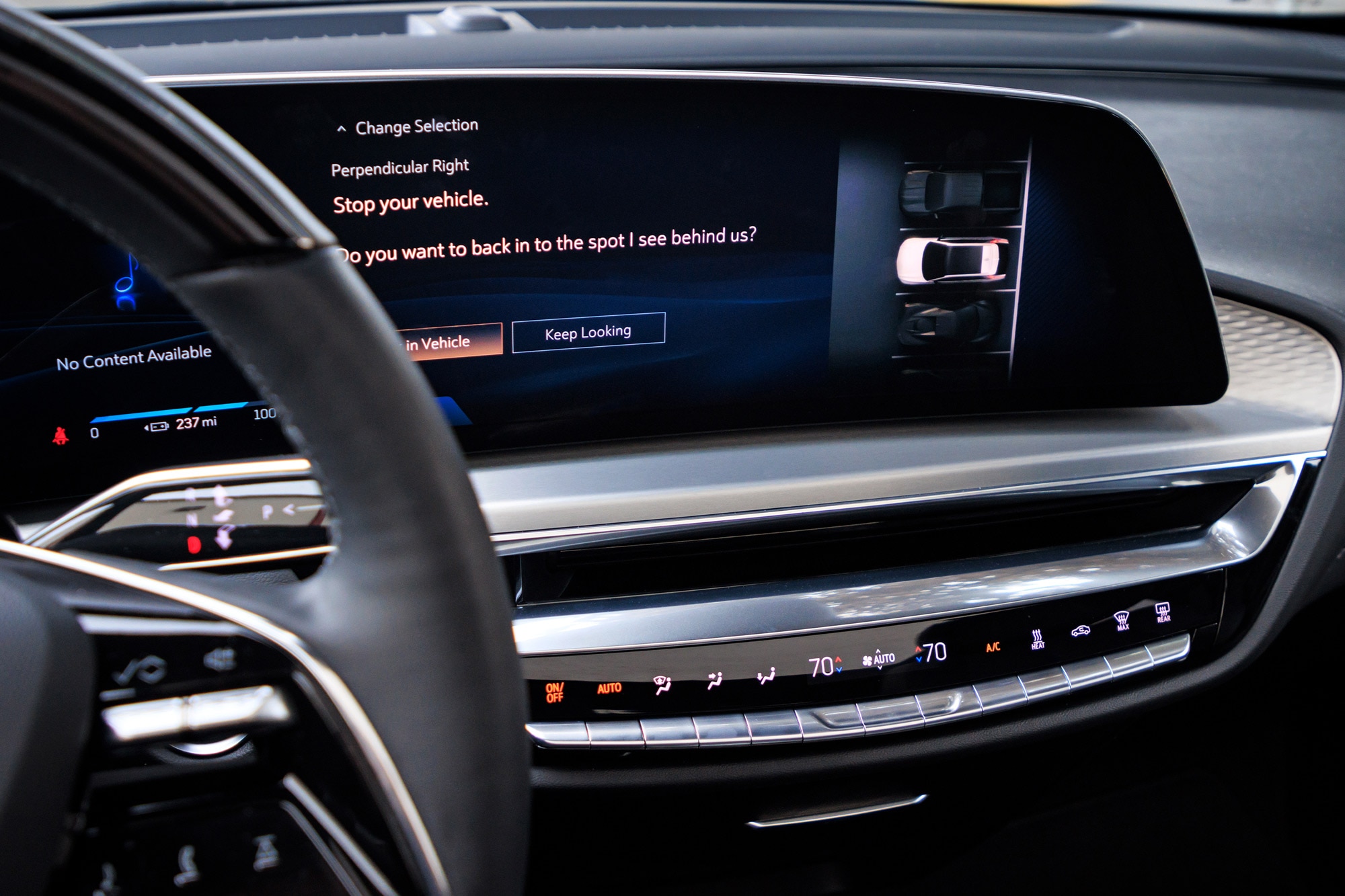 2024 Cadillac Lyriq interior showing the automatic parking system display