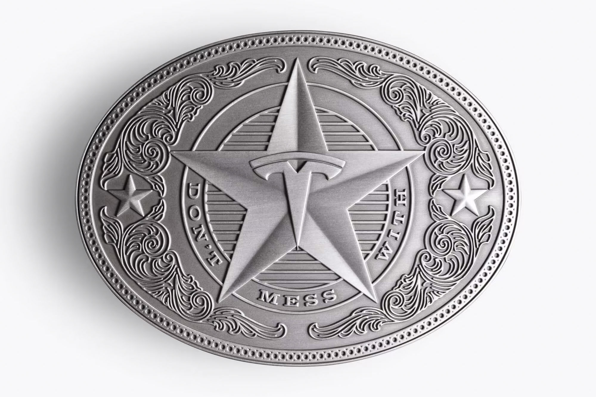 Silver Tesla belt buckle