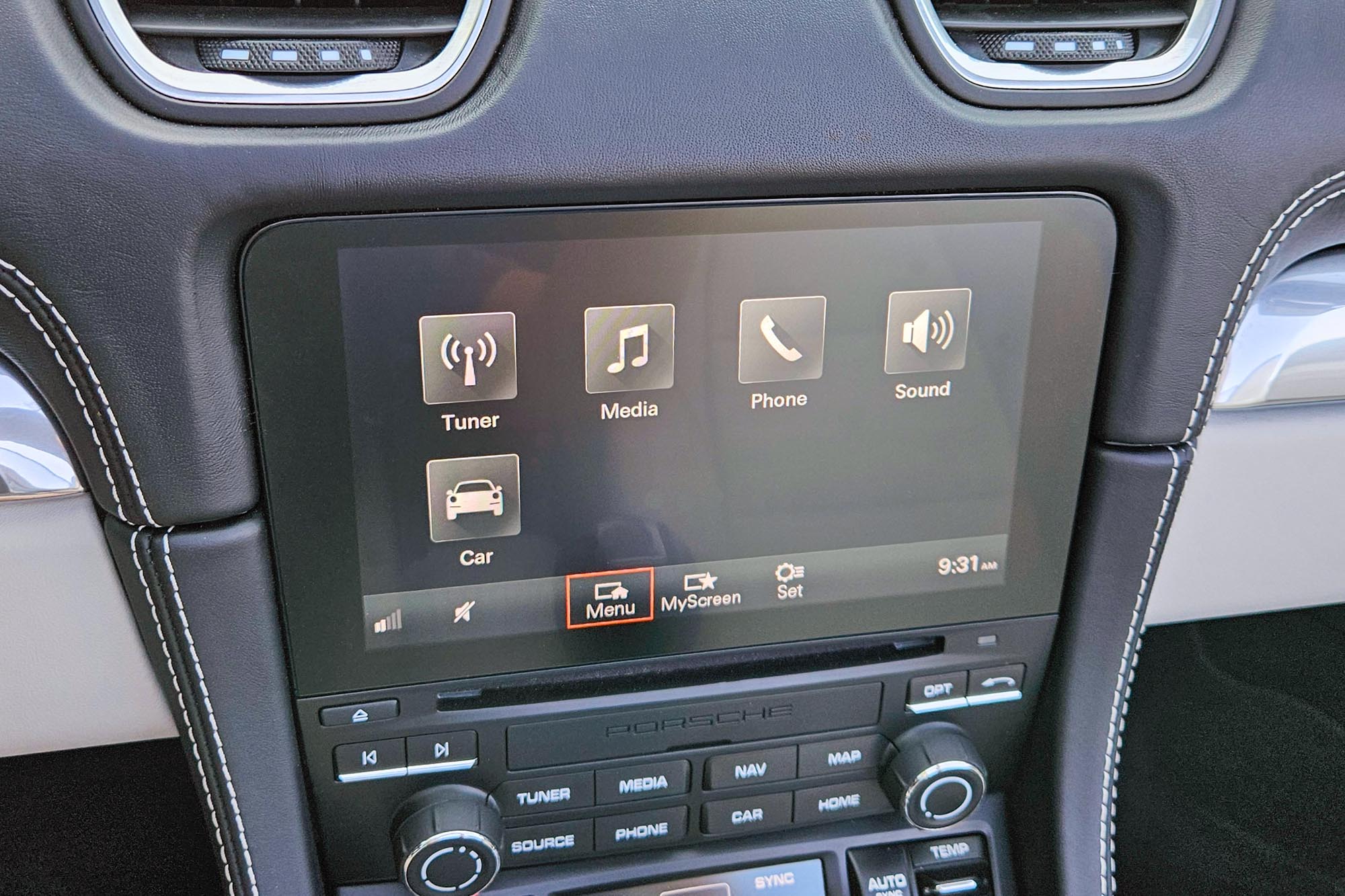 View of a 2024 Porsche 718 Boxster Style Edition interior showing the infotainment system