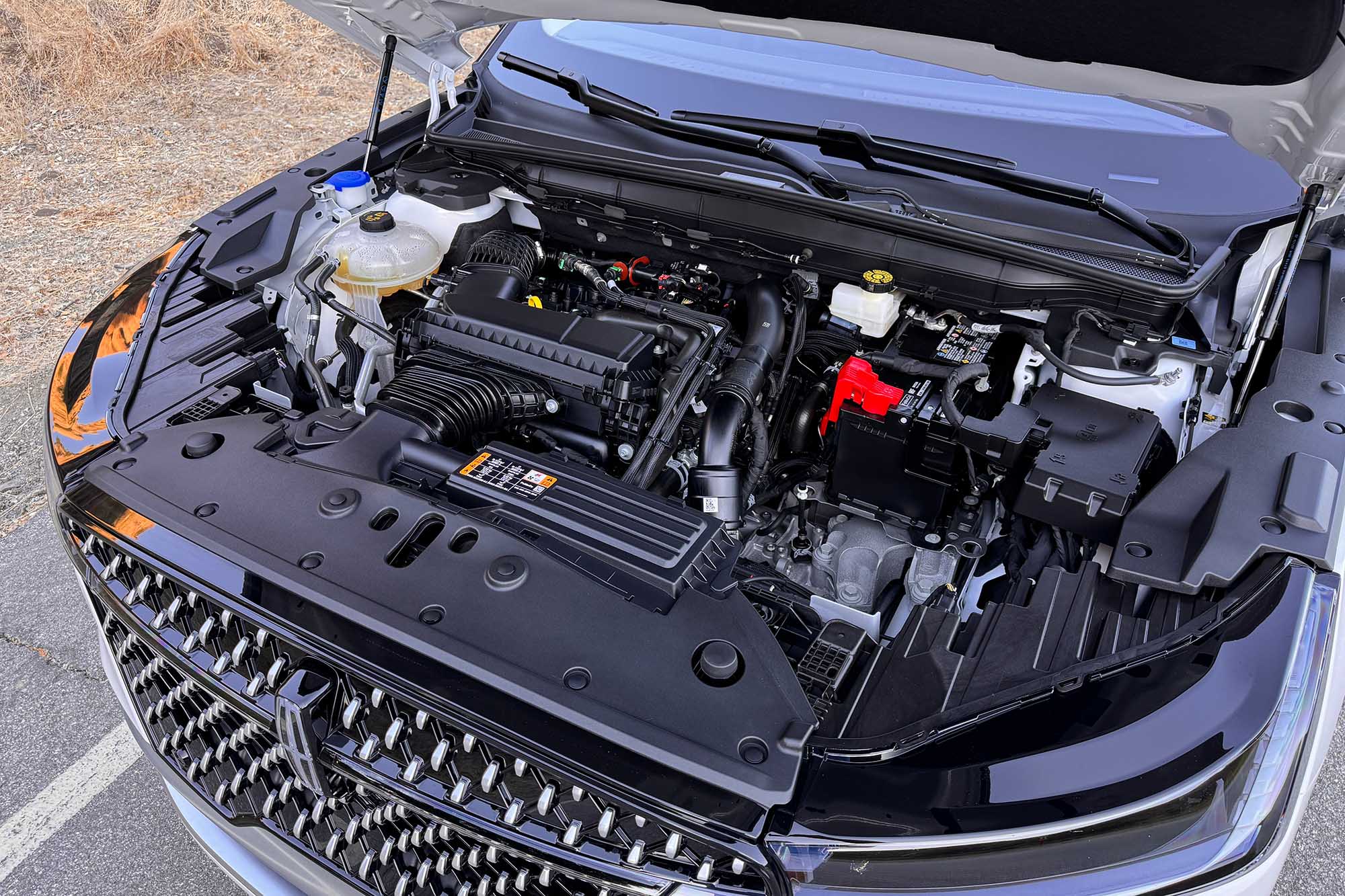 View of a 2024 Lincoln Nautilus turbocharged 2.0-liter four-cylinder engine.