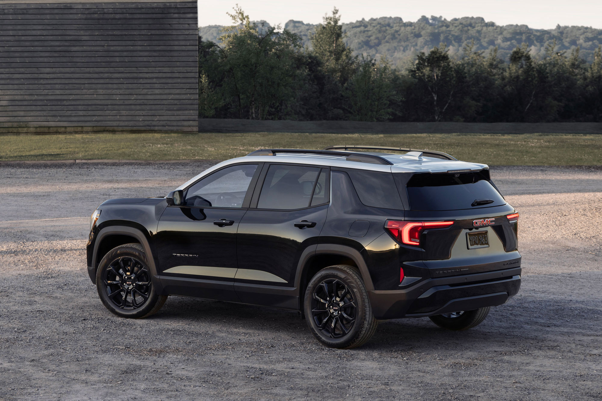 Rear of a black 2025 GMC Terrain