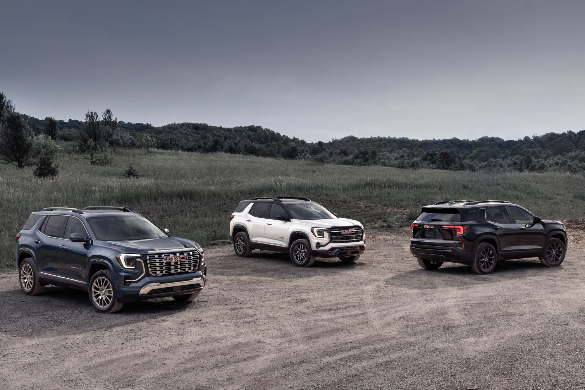 Three next-generation GMC Terrain models: Elevation, AT4, and Denali