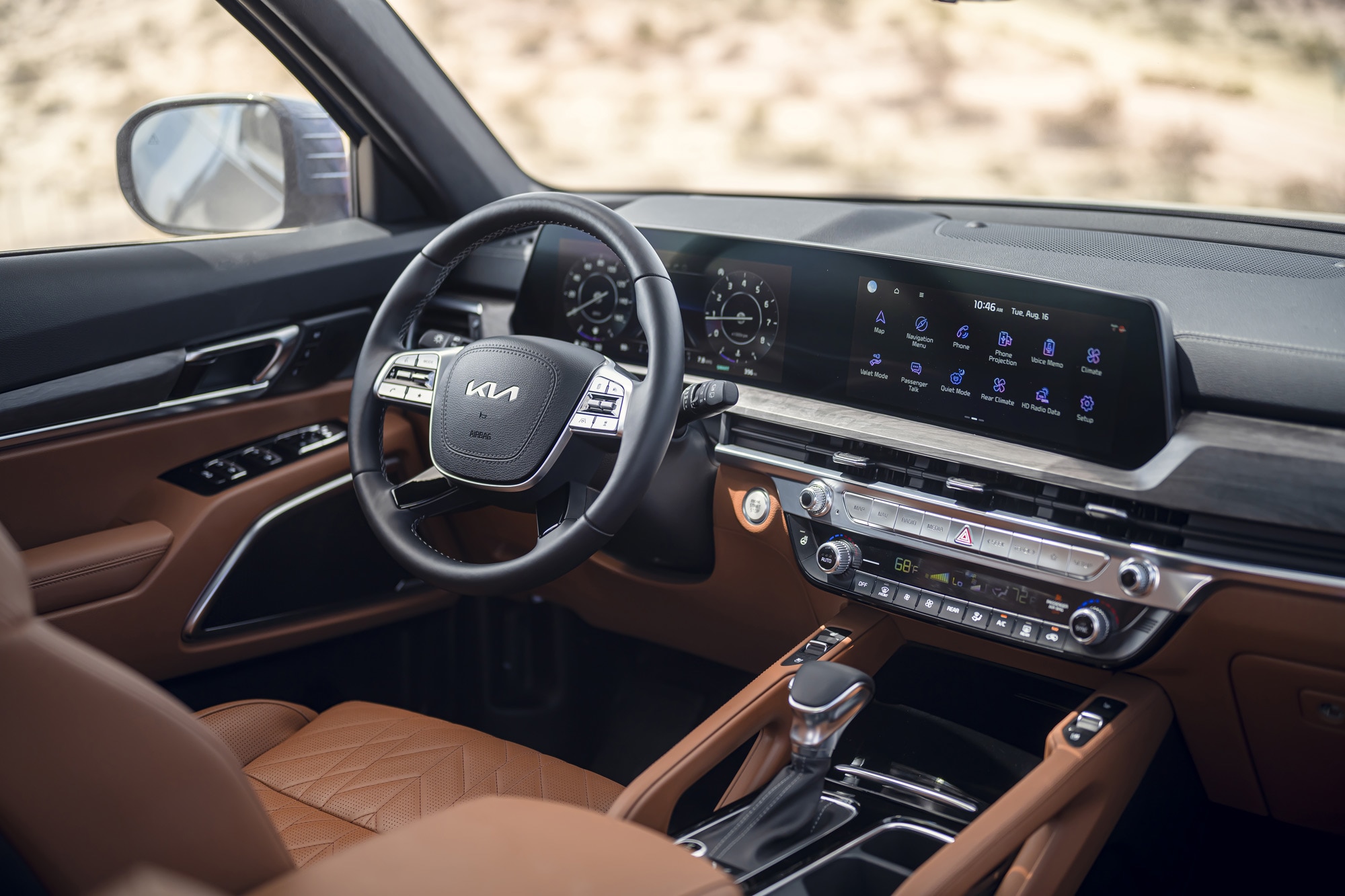 2024 Kia Telluride dashboard and brown leather interior