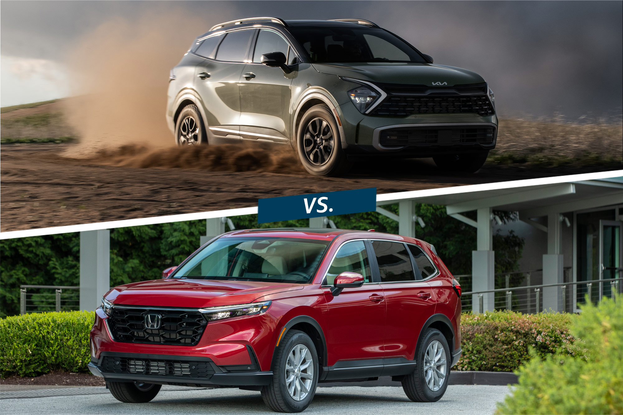 Green 2024 Kia Sportage X-Pro and red 2023 Honda CR-V EX-L compared