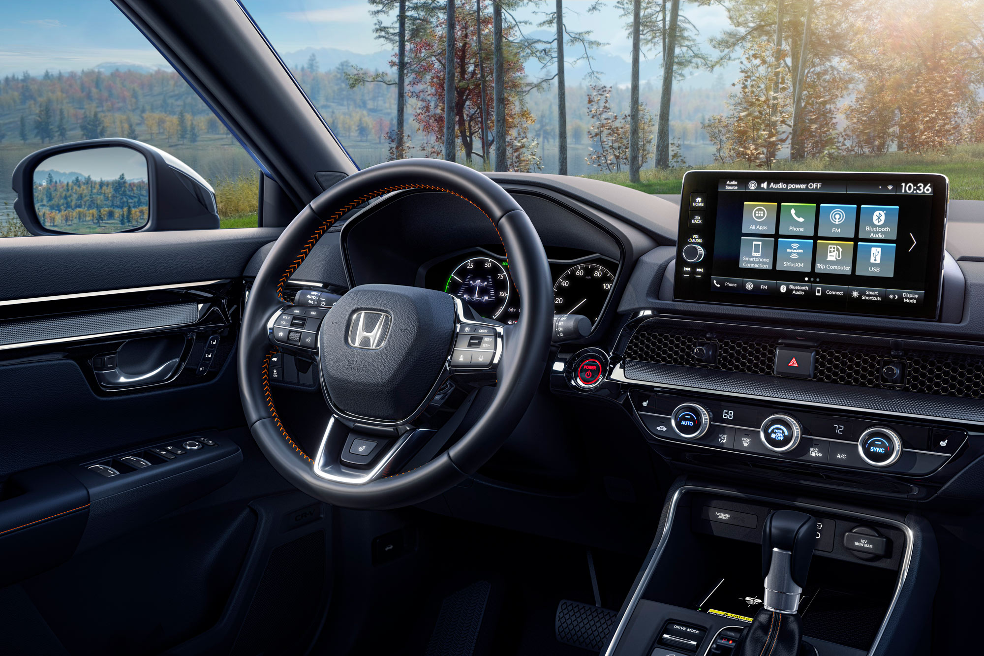 Steering wheel and dashboard of a 2024 Honda CR-V