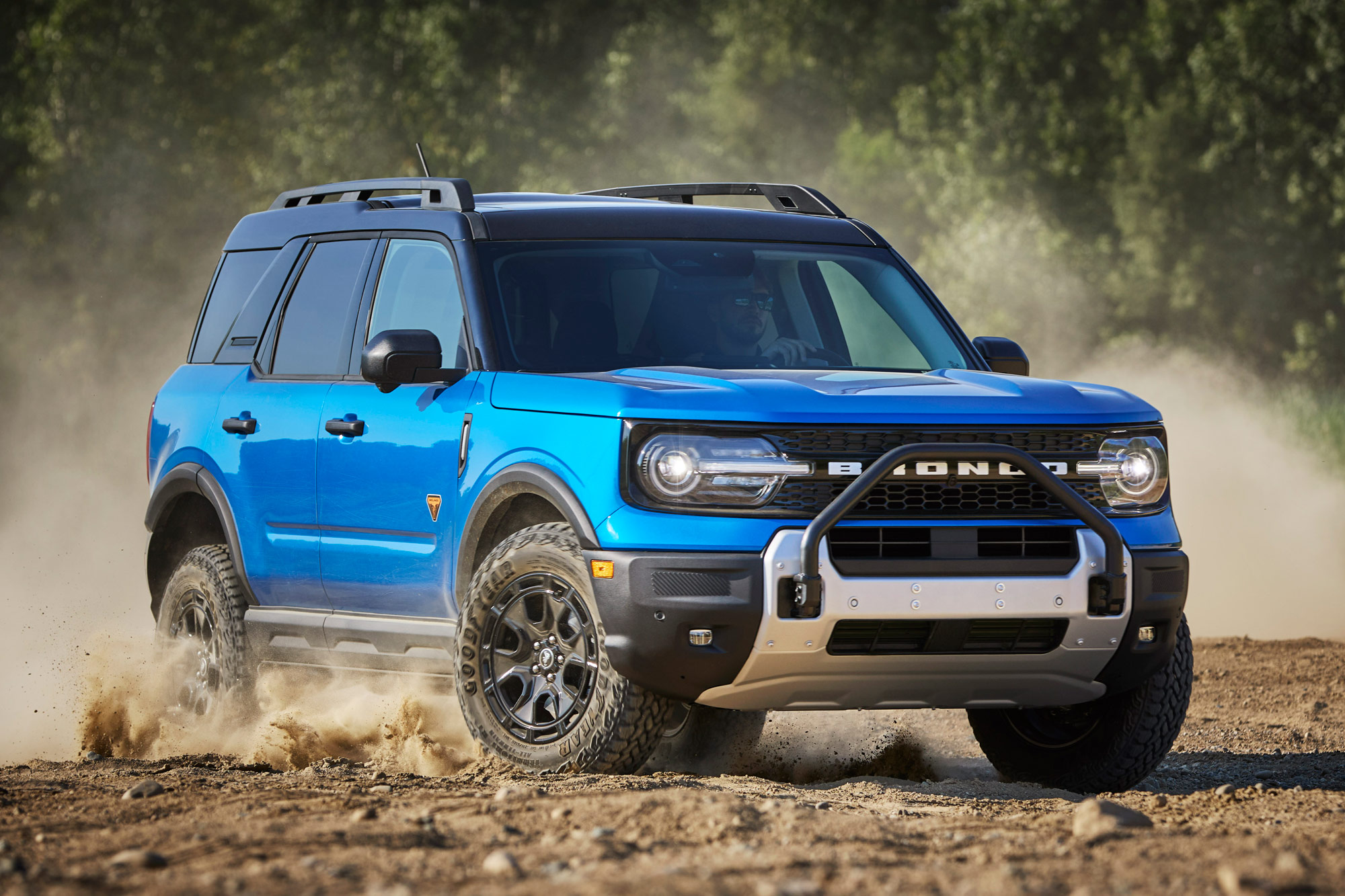 Front of a blue 2025 Ford Bronco Sasquatch