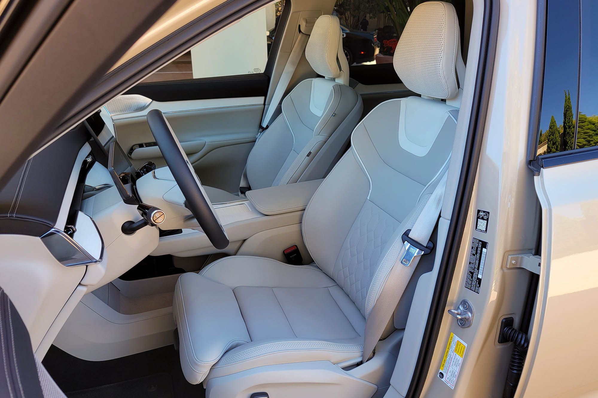 2025 Volvo EX90 Ultra interior showing the front seats.