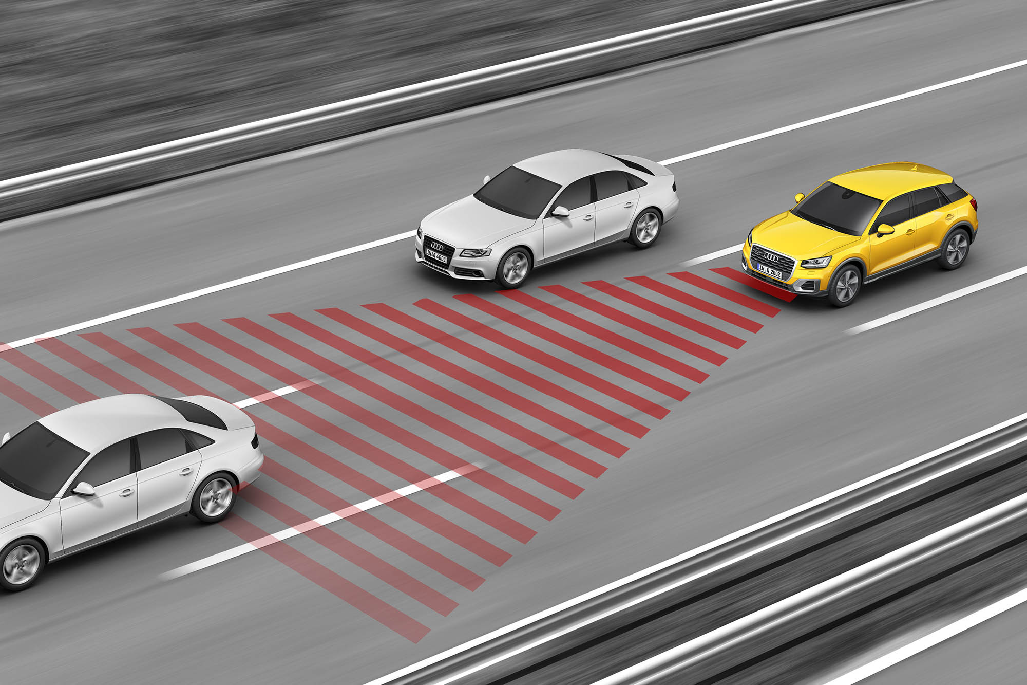 An illustration depicting Audi's adaptive cruise control